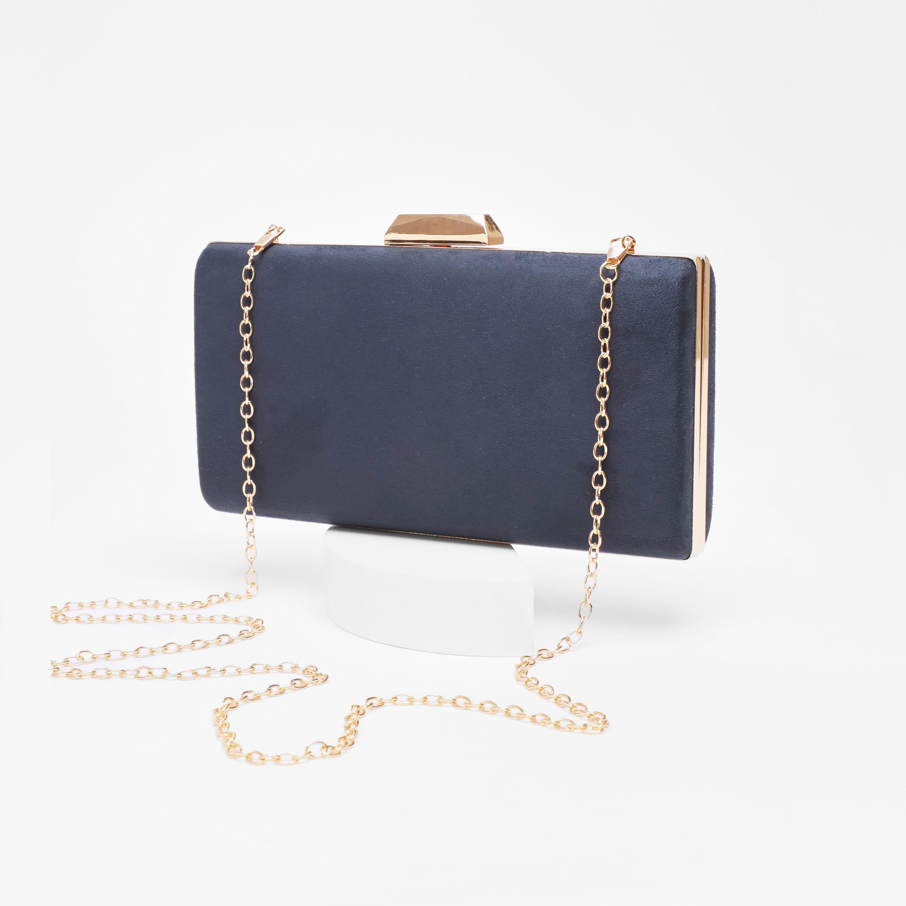 Quiz Plain Clutch with Twist Lock and Chain Detachable Strap-women-bagsandwallets-handbags-image-4