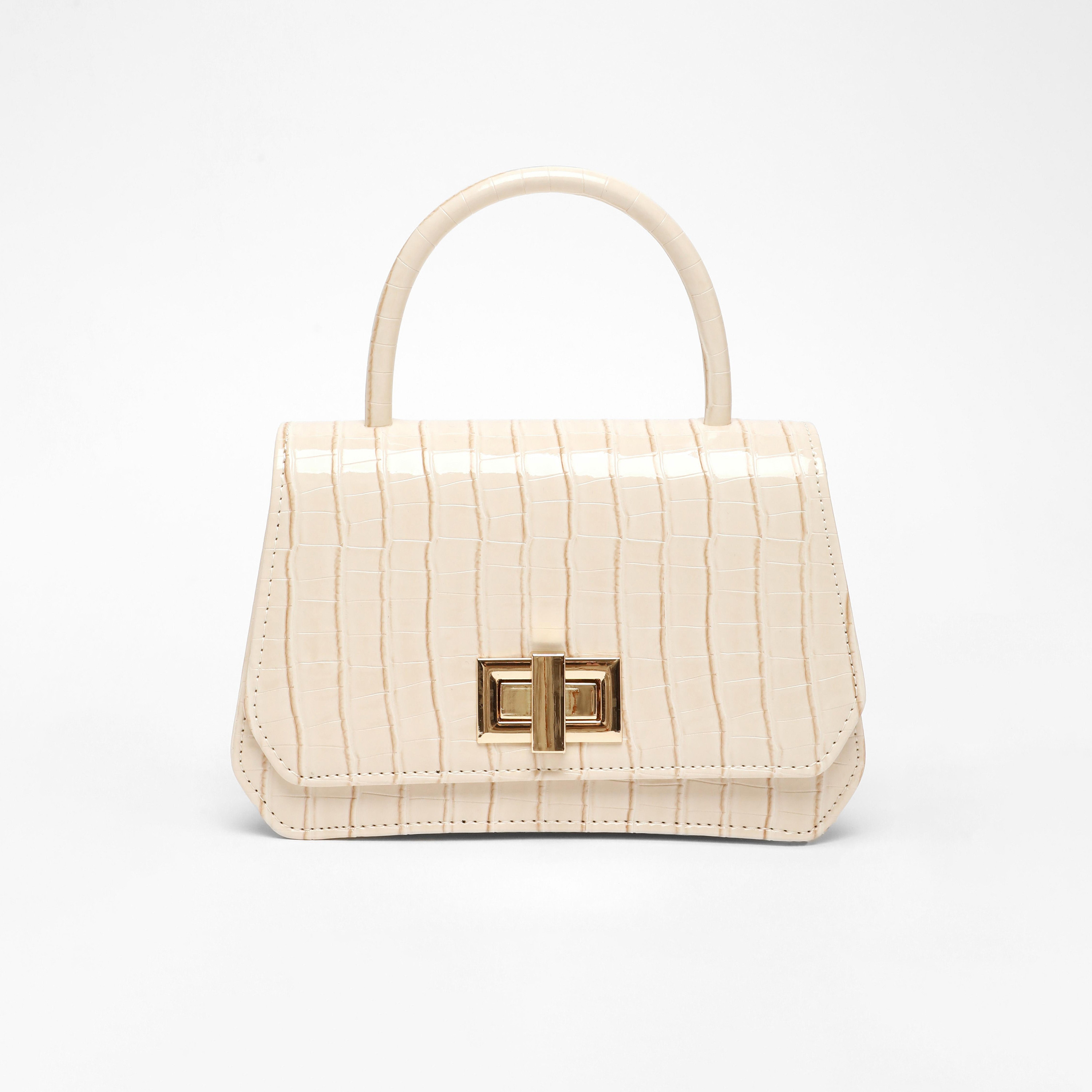 Quiz Croc Finish Stripes Top Handel Handheld Bag with Twist Lock and Chain Detachable Strap-women-bagsandwallets-handbags-image-1