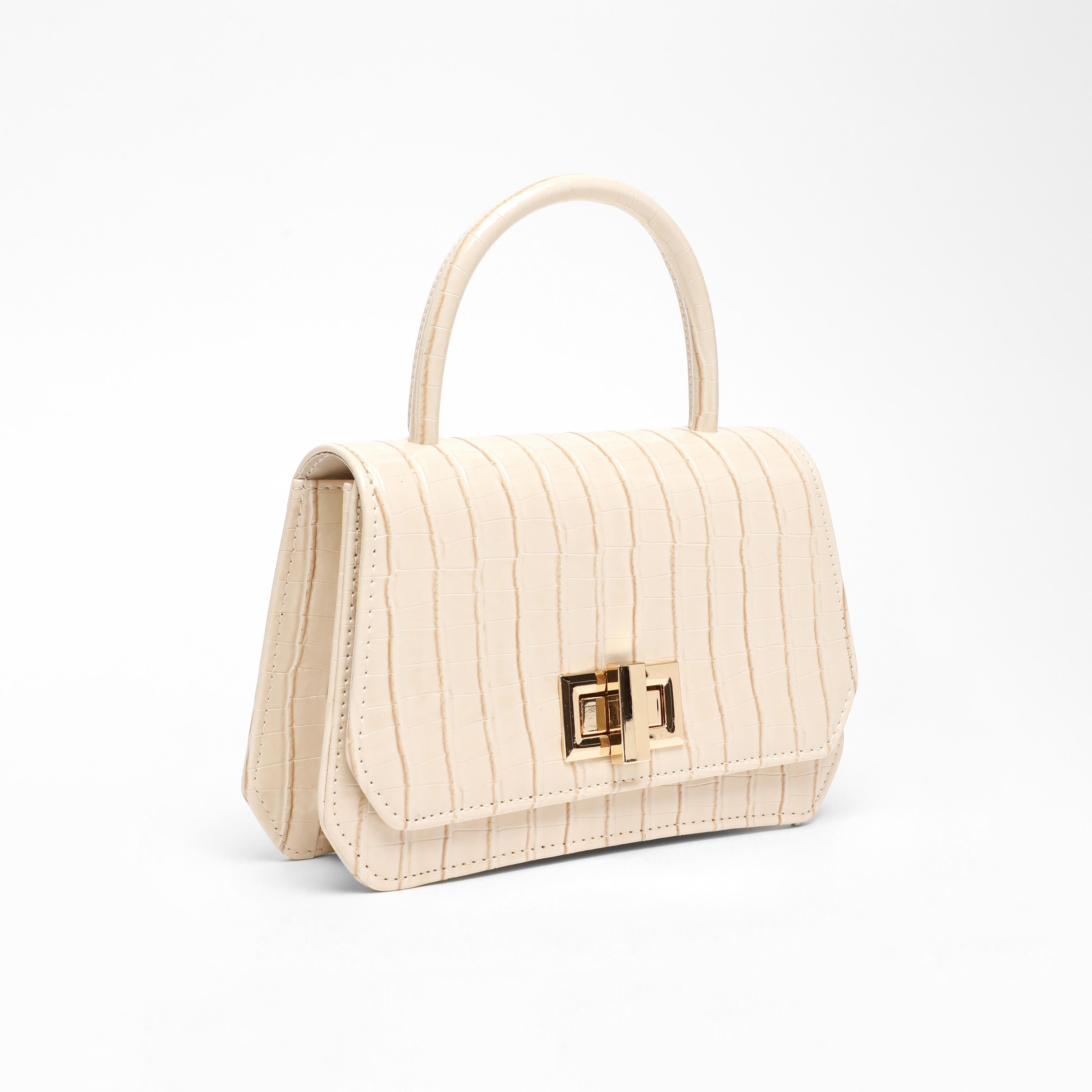 Quiz Croc Finish Stripes Top Handel Handheld Bag with Twist Lock and Chain Detachable Strap-women-bagsandwallets-handbags-image-2