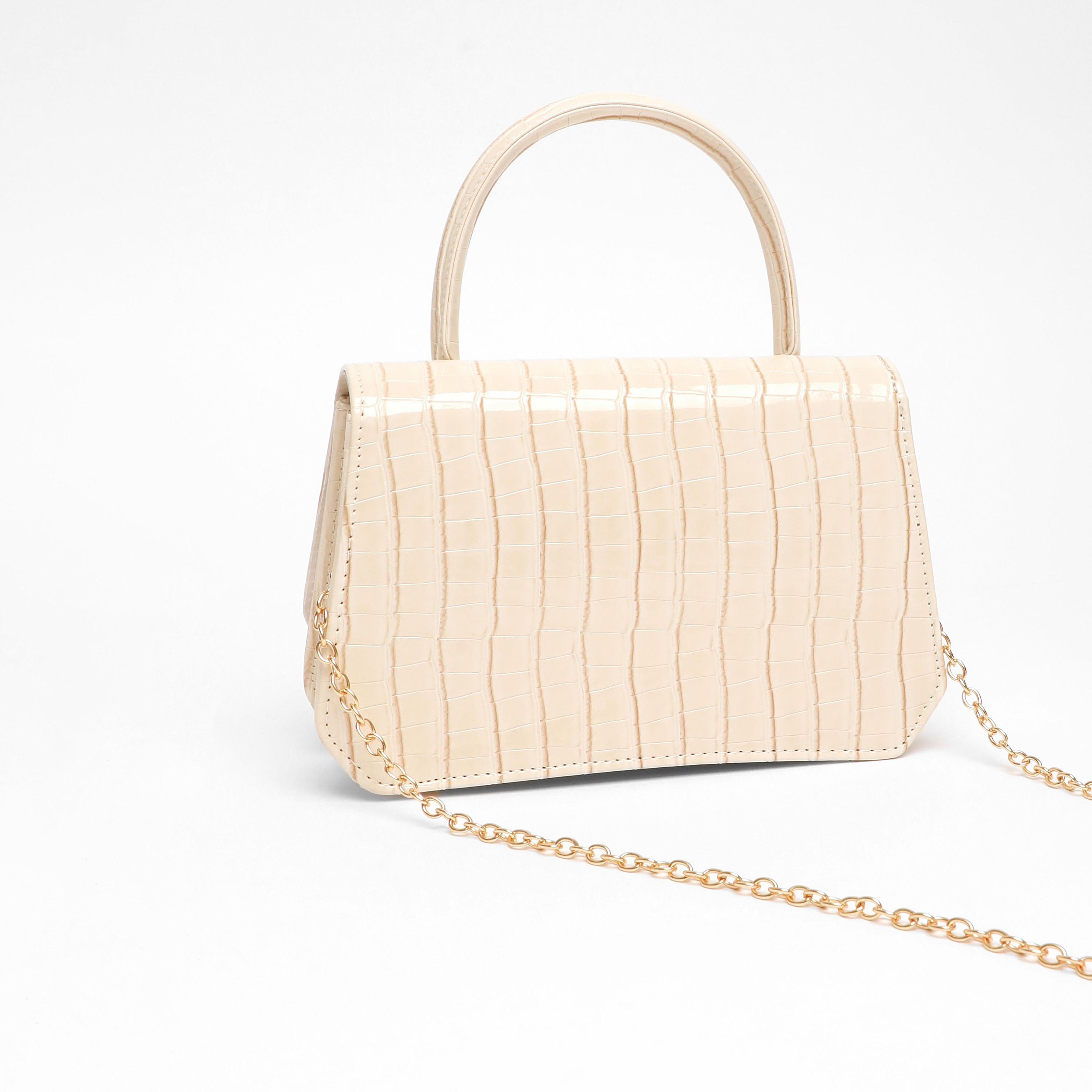 Quiz Croc Finish Stripes Top Handel Handheld Bag with Twist Lock and Chain Detachable Strap-women-bagsandwallets-handbags-image-4
