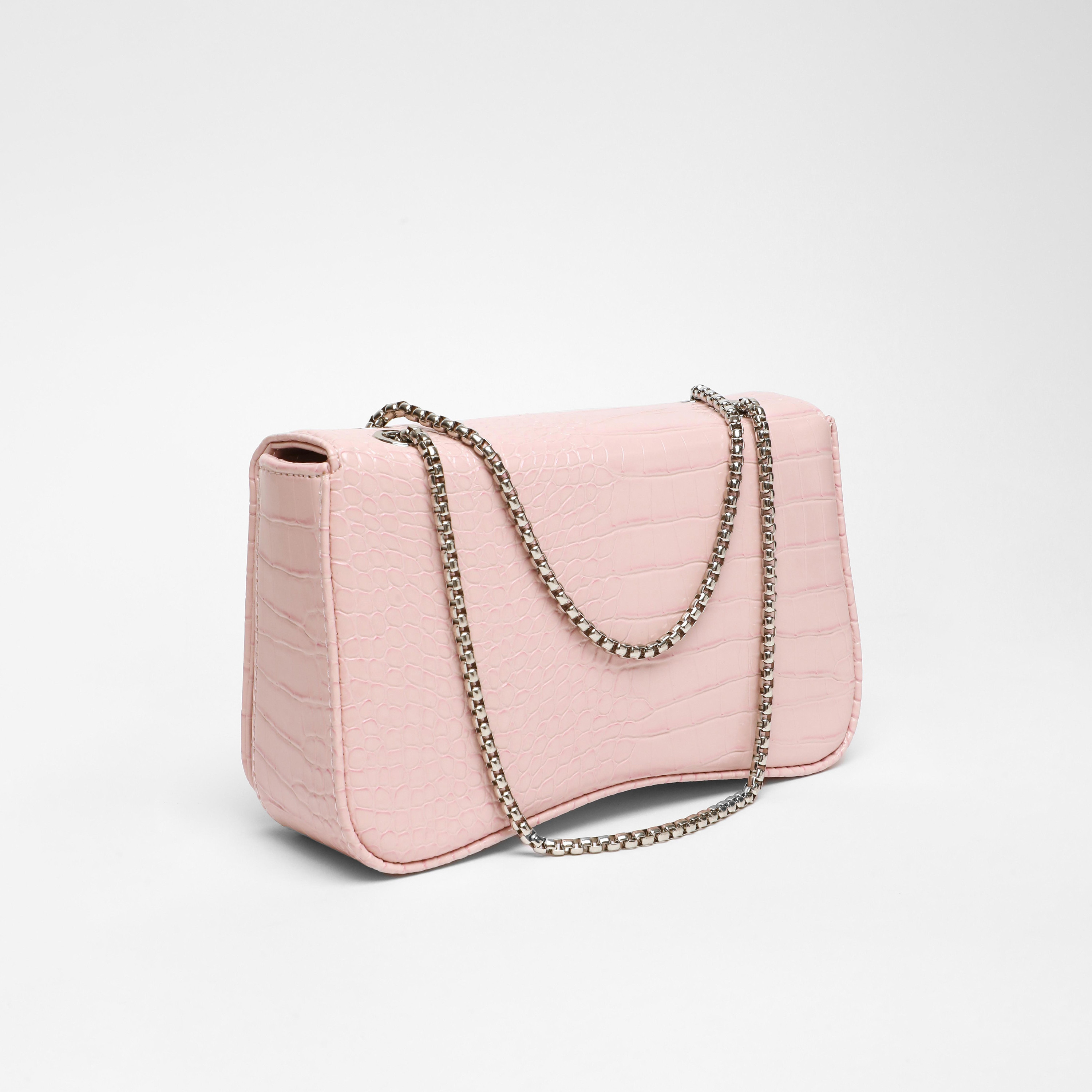 Quiz Croc Finish Textured Crossbody Bag with Twist Lock and Chain Adjustable Strap-women-bagsandwallets-handbags-image-4