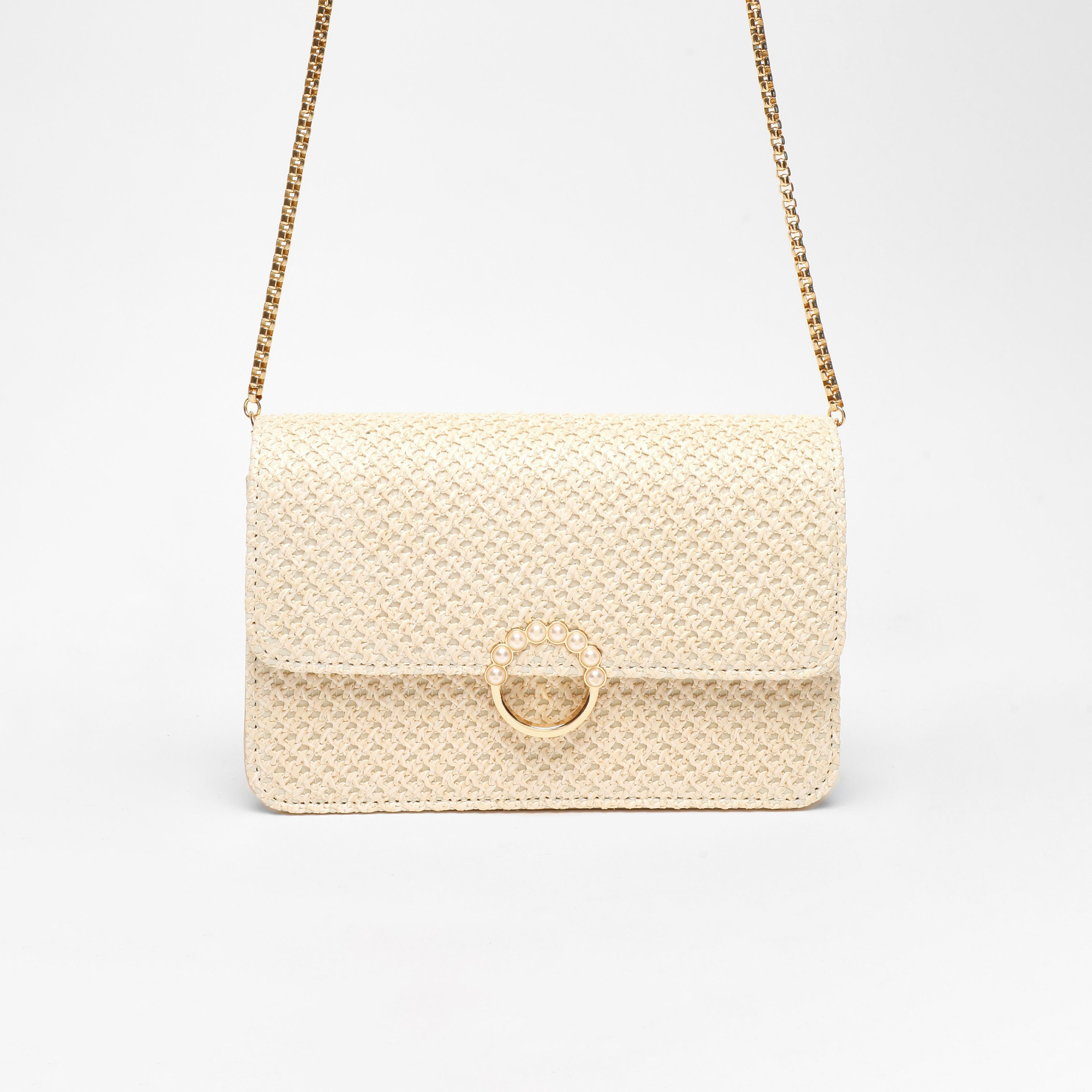 Quiz Textured Crossbody Bag with Magnetic Closure and Chain Adjustable Strap-women-bagsandwallets-handbags-image-1