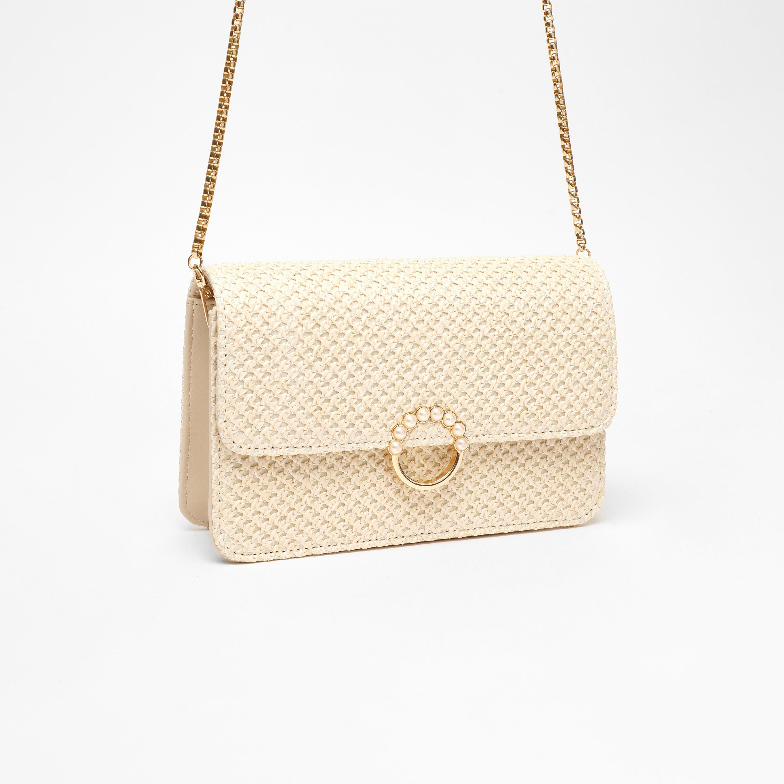 Quiz Textured Crossbody Bag with Magnetic Closure and Chain Adjustable Strap-women-bagsandwallets-handbags-image-2
