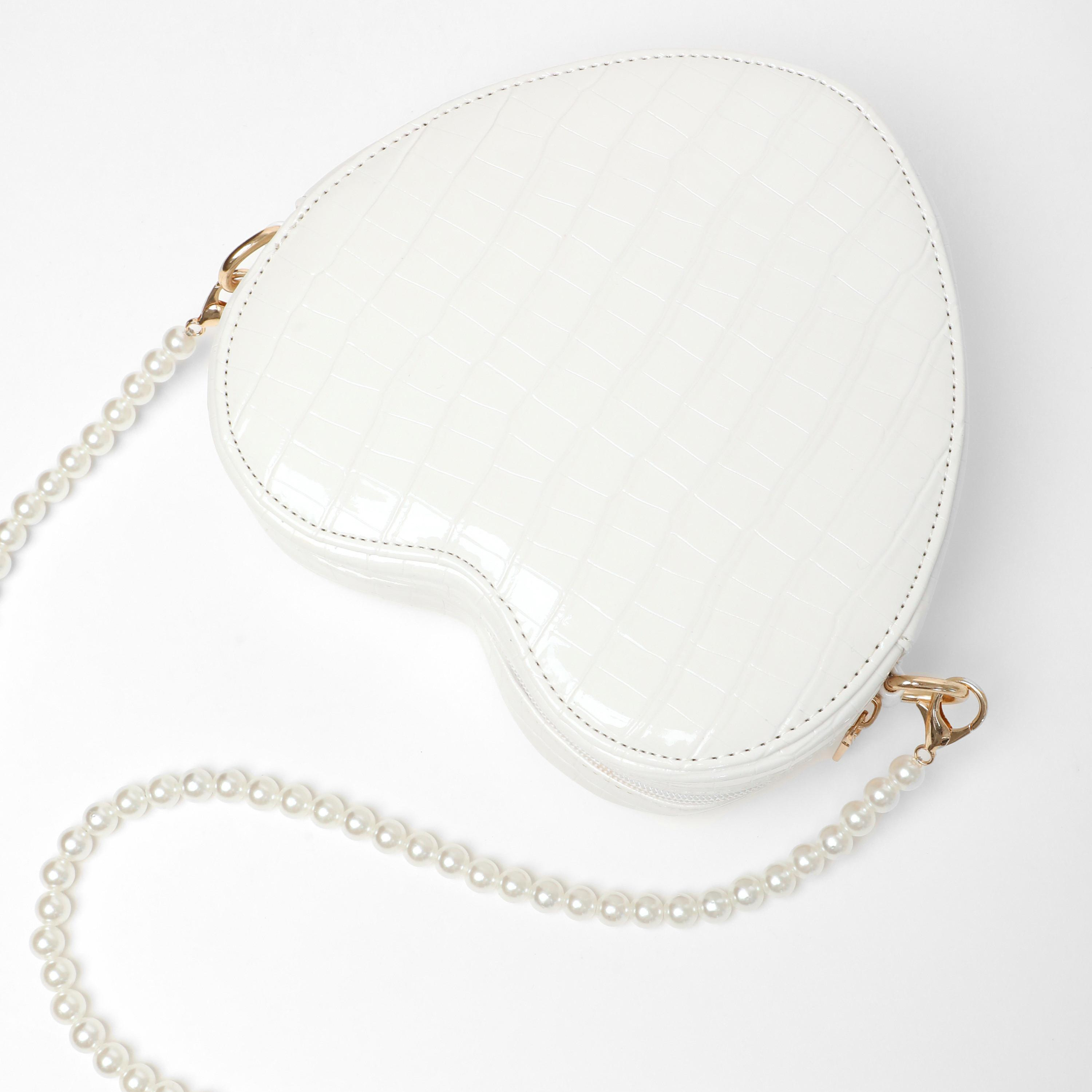 Quiz Metallic Croc Finish Textured Crossbody Bag with Zip Closure and Pearl Detachable Strap-women-bagsandwallets-handbags-image-4