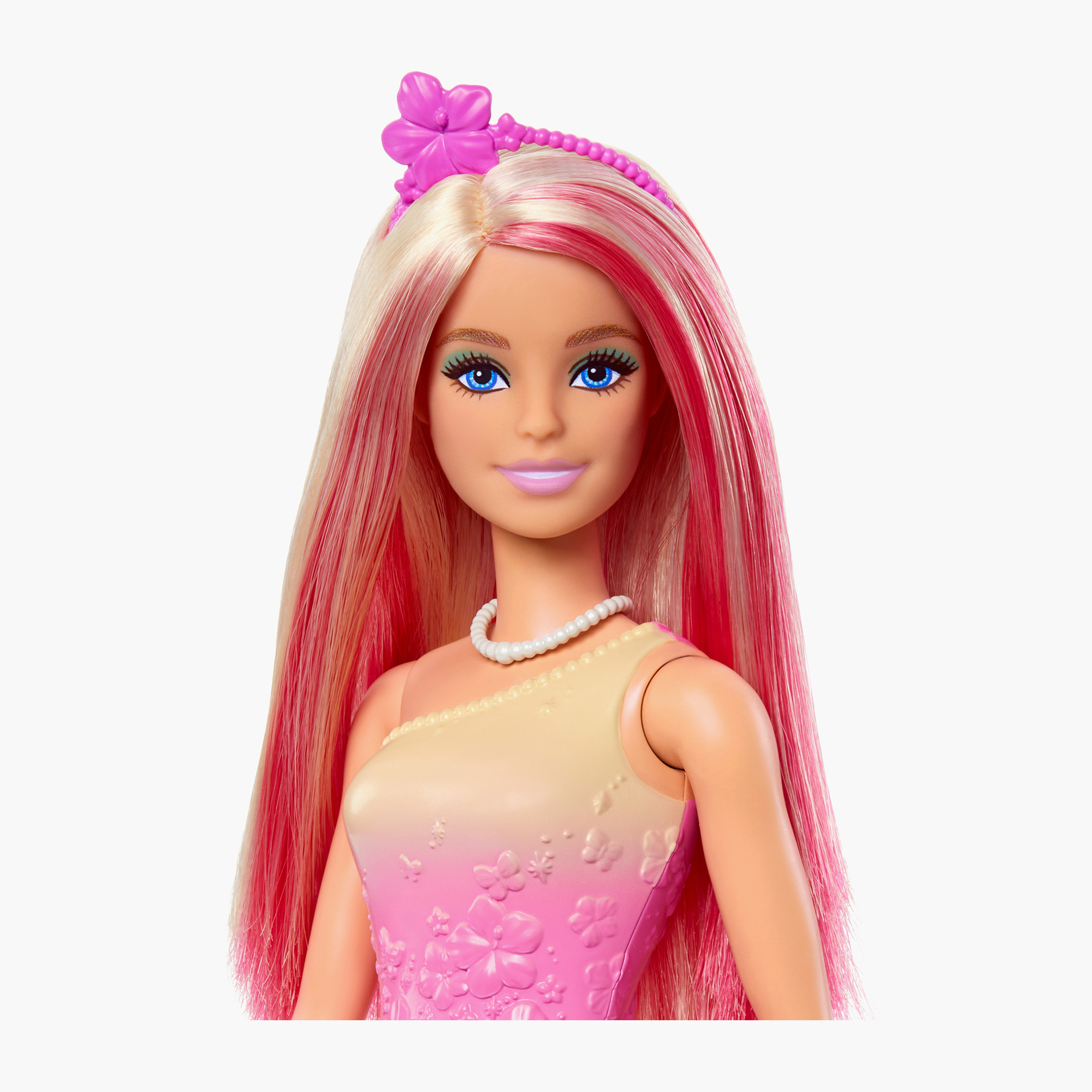 دمية باربي الملكية بشعر أشقر وردي وبلوزة أومبري وتنورة بطبعات فراشات مع إكسسوارات ملونة-toys-dollsandplaysets-dollplaysets-image-2