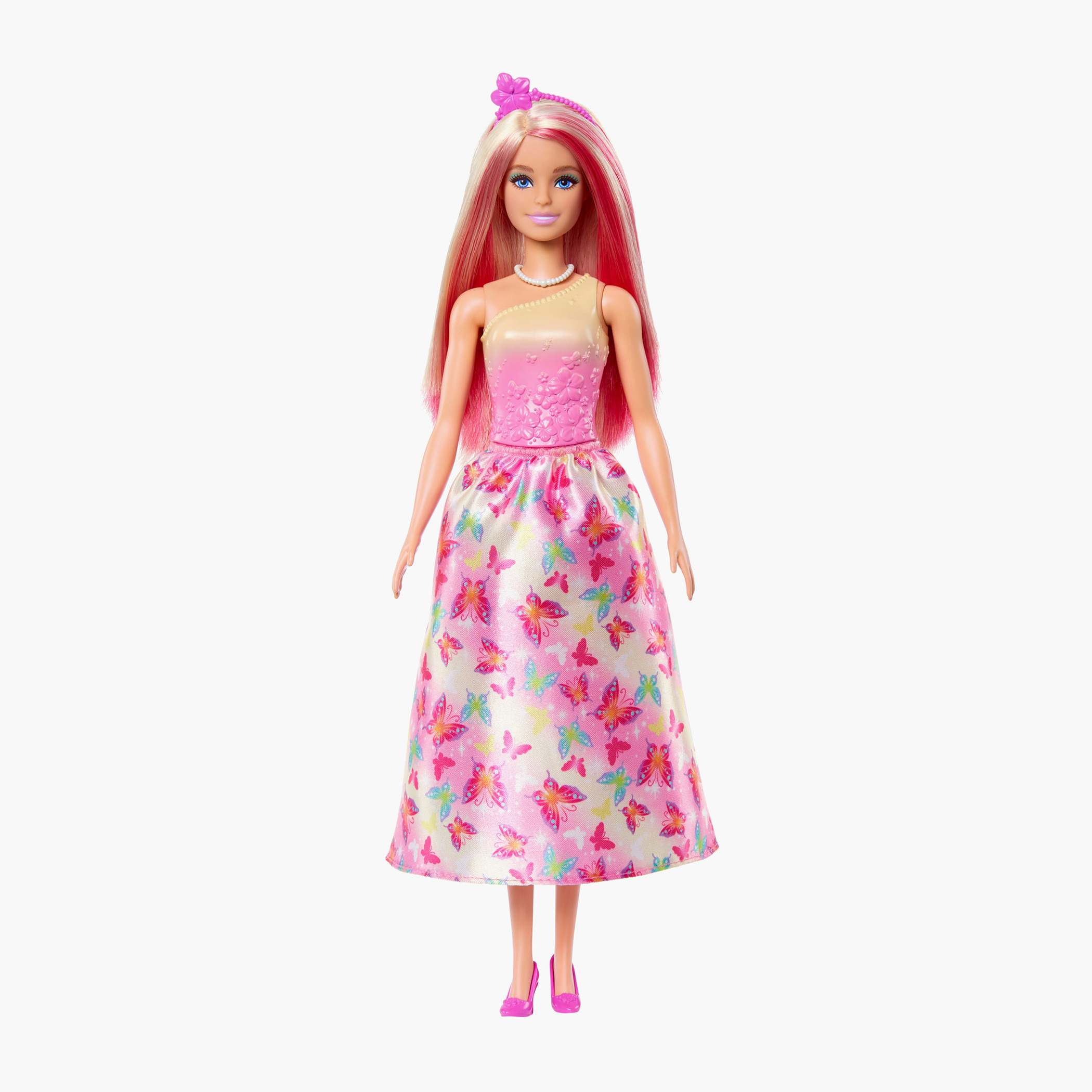 دمية باربي الملكية بشعر أشقر وردي وبلوزة أومبري وتنورة بطبعات فراشات مع إكسسوارات ملونة-toys-dollsandplaysets-dollplaysets-image-5