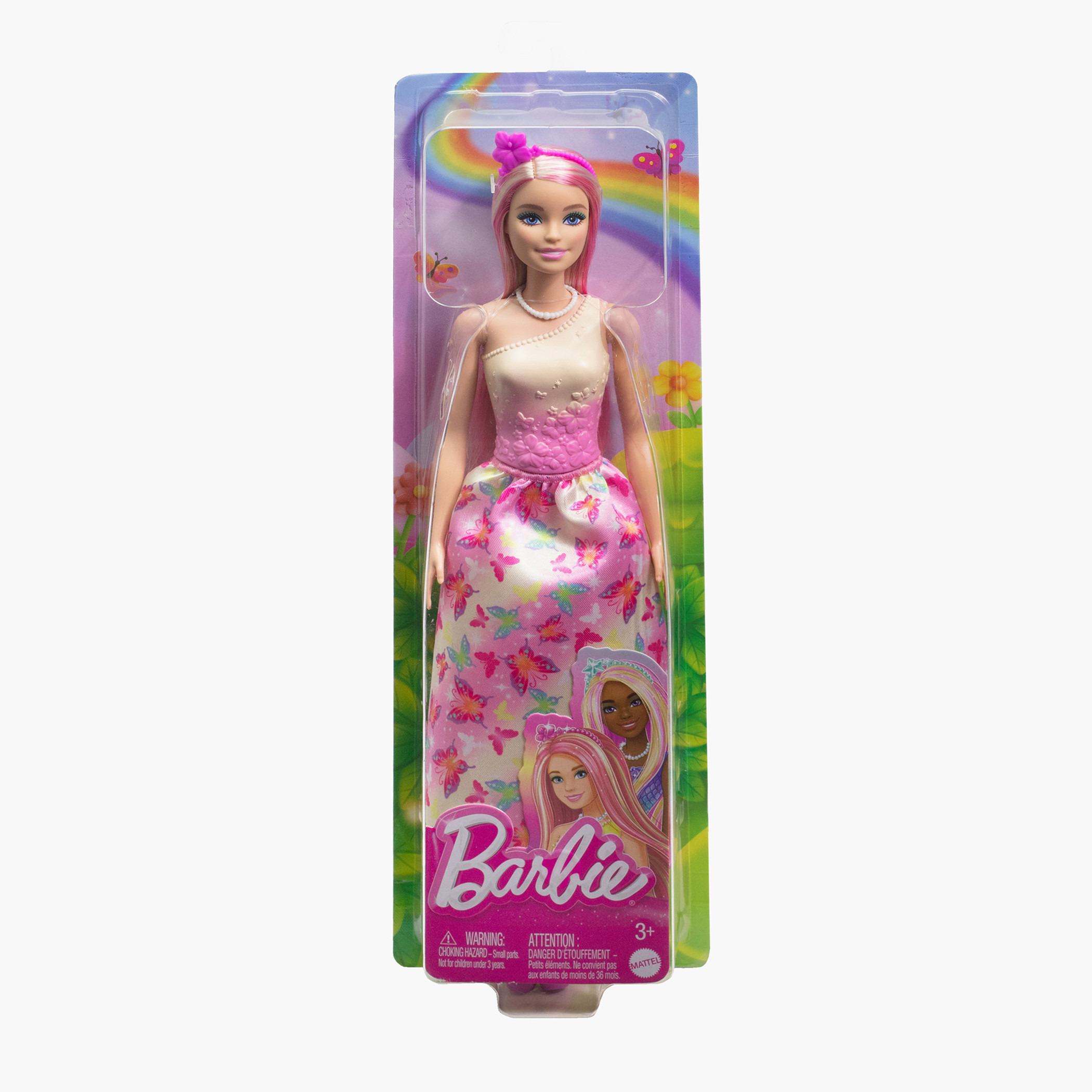 دمية باربي الملكية بشعر أشقر وردي وبلوزة أومبري وتنورة بطبعات فراشات مع إكسسوارات ملونة-toys-dollsandplaysets-dollplaysets-image-6