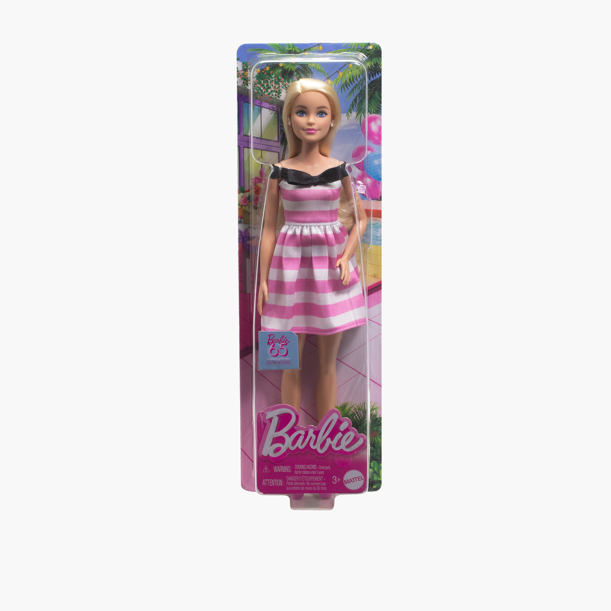 Barbie Doll and Accessories, 65th Anniversary Commemorative Doll with Blonde Hair, Striped Dress-toys-dollsandplaysets-dollplaysets-image-1