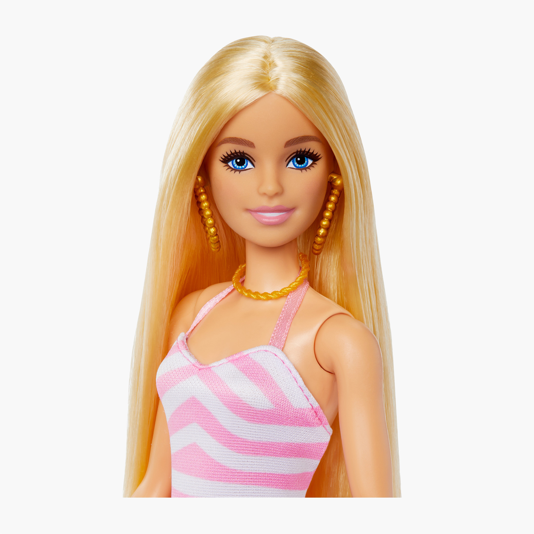 Blonde Barbie Doll with Pink and White Swimsuit, Sun Hat, Tote Bag and Beach-Themed Accessories-toys-dollsandplaysets-dolls-image-3