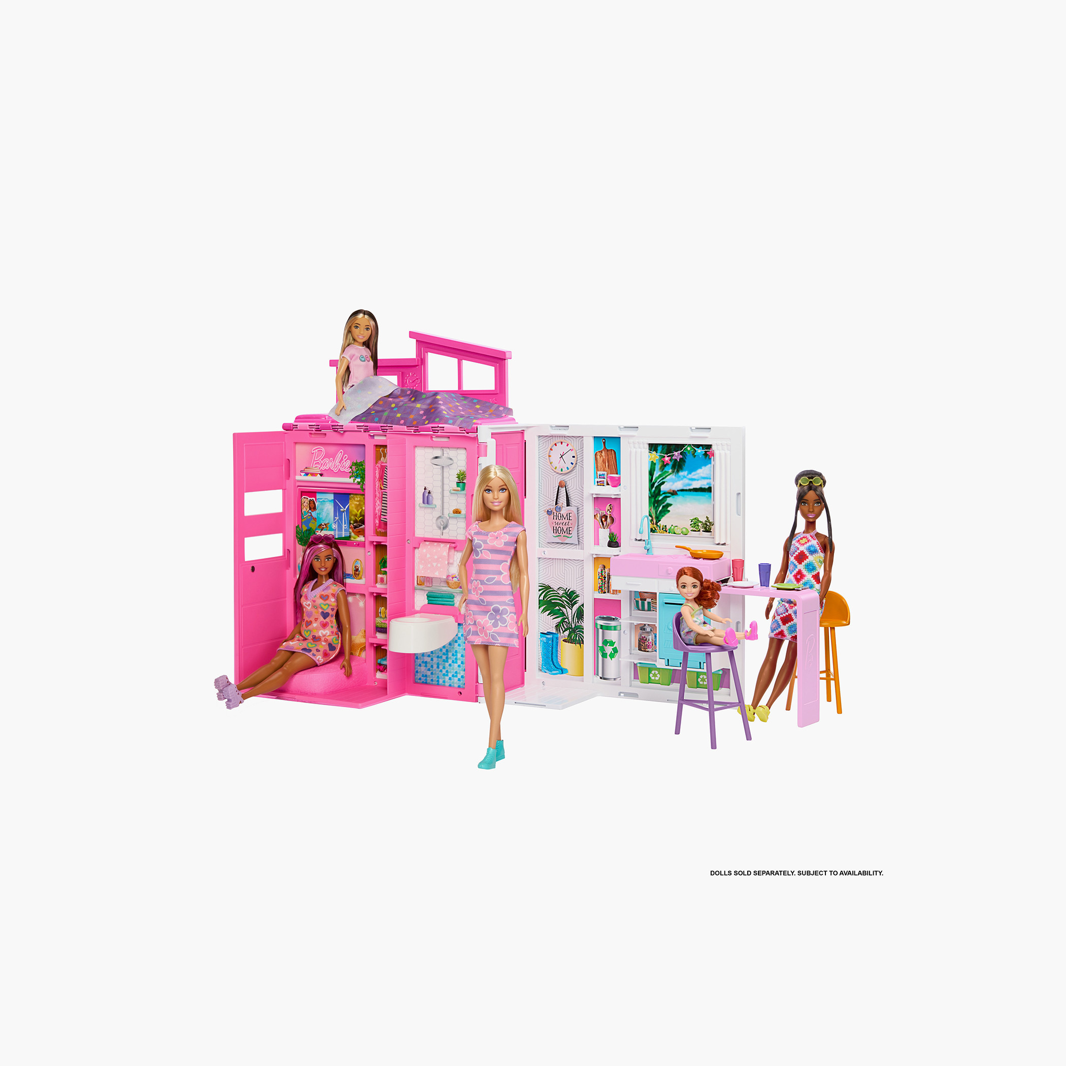 مجموعة لعب منزل عطلات الدمى مع 4 مناطق لعب وصالة و11 إكسسوار ديكور من باربي-toys-dollsandplaysets-dollplaysets-image-5
