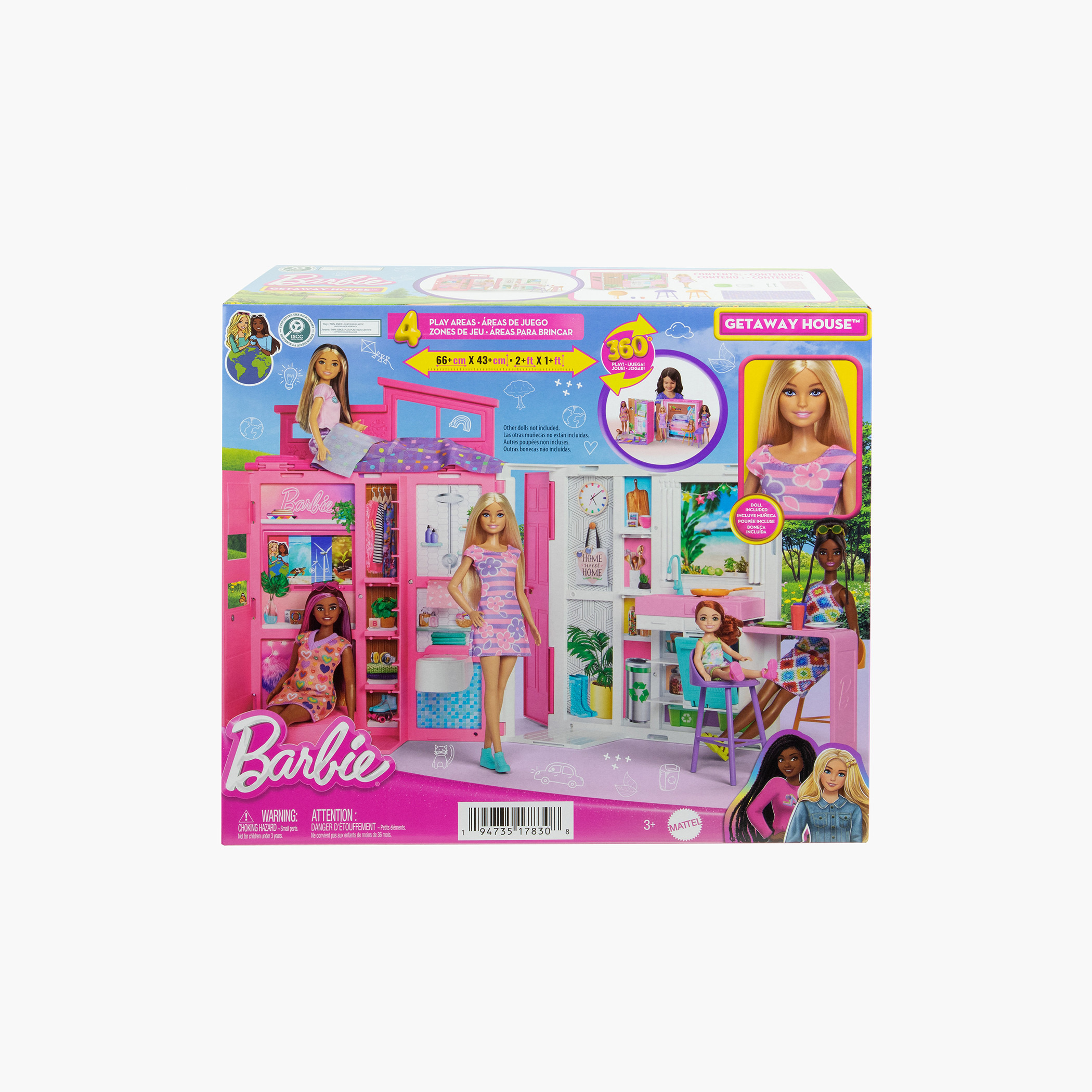 مجموعة لعب منزل عطلات الدمى مع 4 مناطق لعب وصالة و11 إكسسوار ديكور من باربي-toys-dollsandplaysets-dollplaysets-image-6