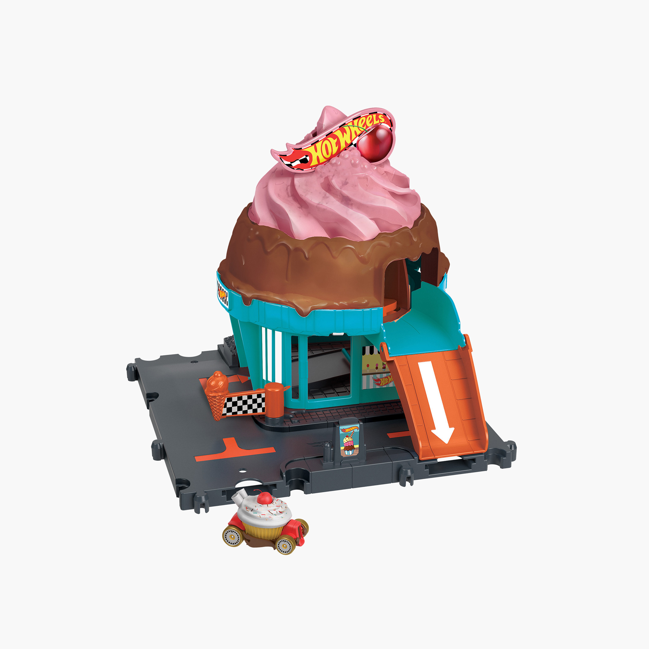 Hot Wheels City Toy Car Track Set, Downtown Ice Cream Swirl Playset with 1:64 Scale Hot Wheels Car-toys-playvehicles-vehicleplaysets-image-1
