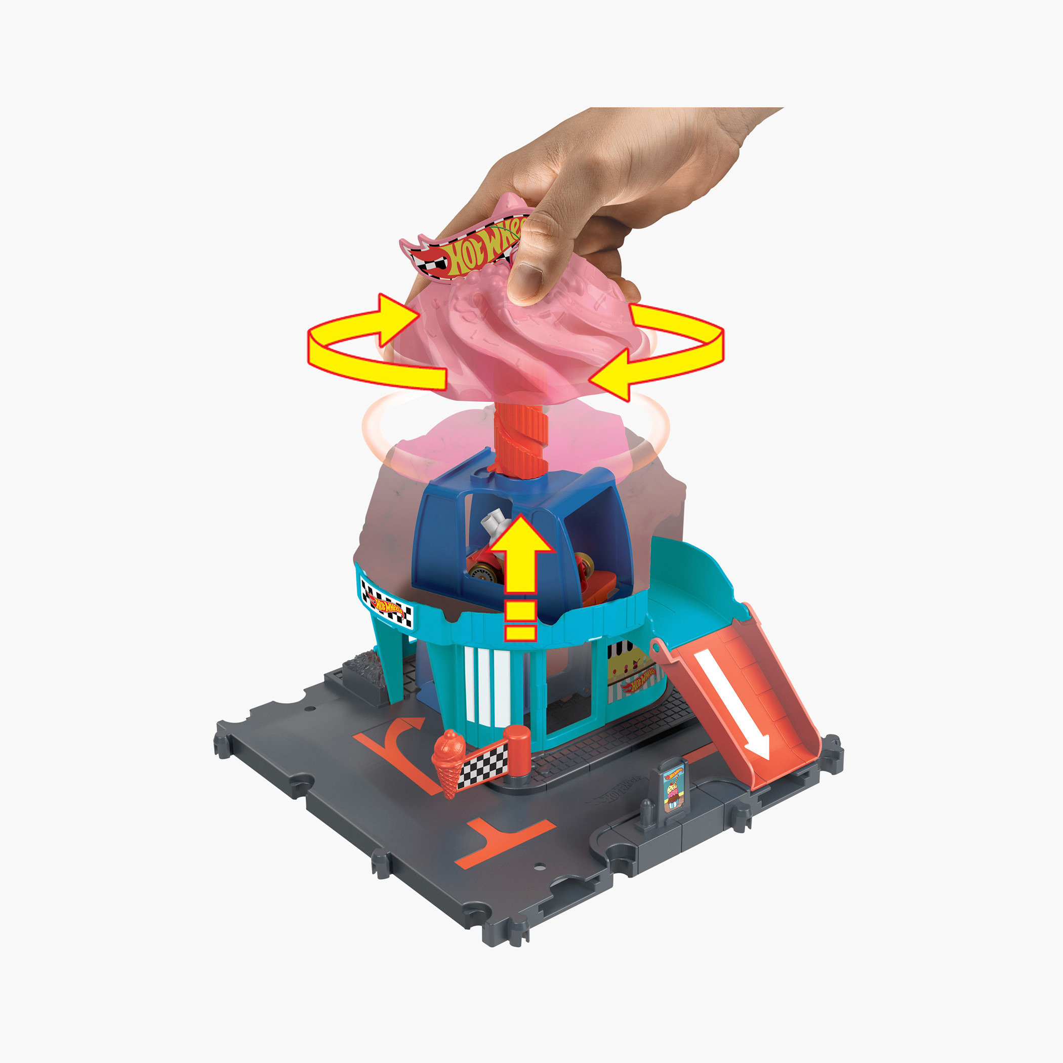 Hot Wheels City Toy Car Track Set, Downtown Ice Cream Swirl Playset with 1:64 Scale Hot Wheels Car-toys-playvehicles-vehicleplaysets-image-3