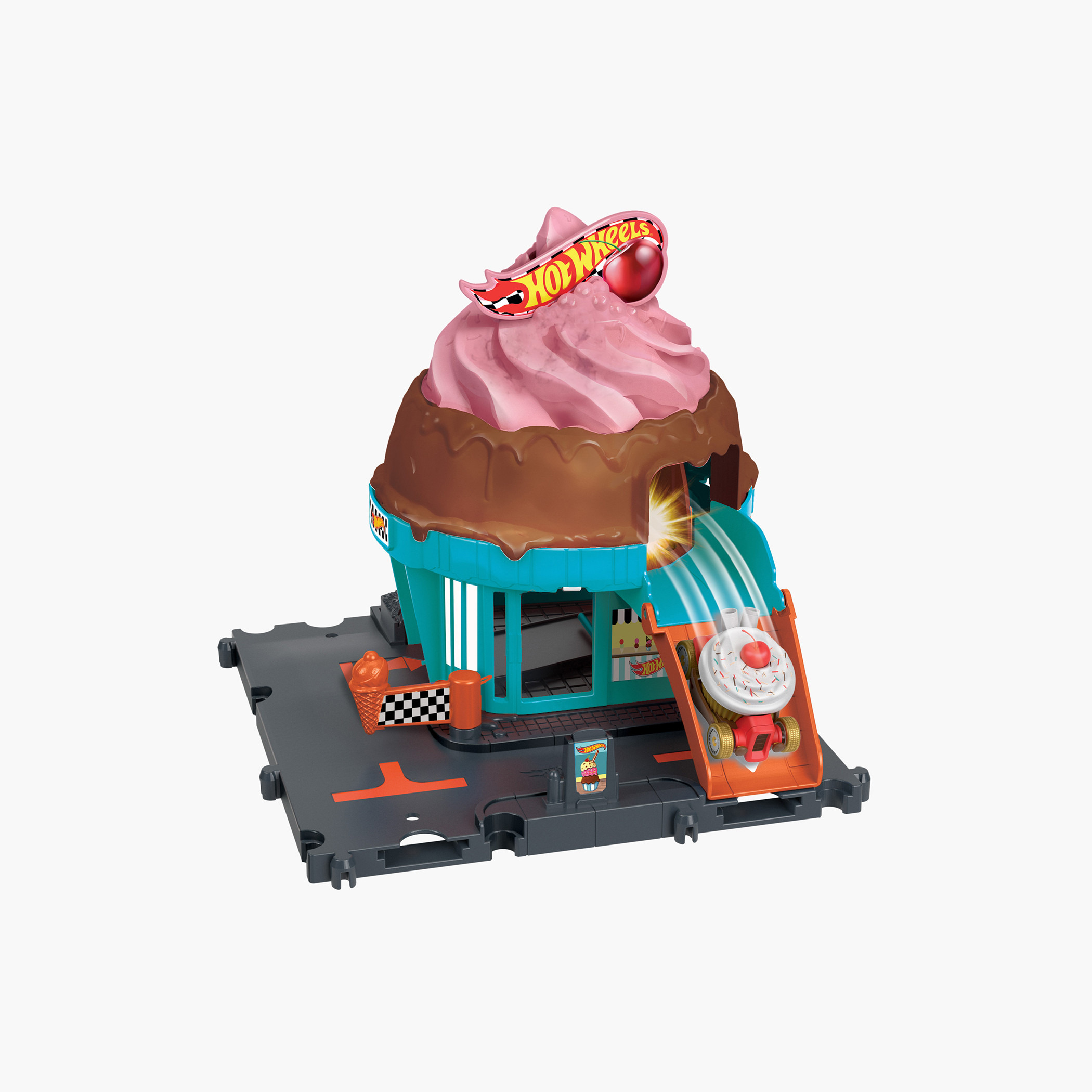 Hot Wheels City Toy Car Track Set, Downtown Ice Cream Swirl Playset with 1:64 Scale Hot Wheels Car-toys-playvehicles-vehicleplaysets-image-4