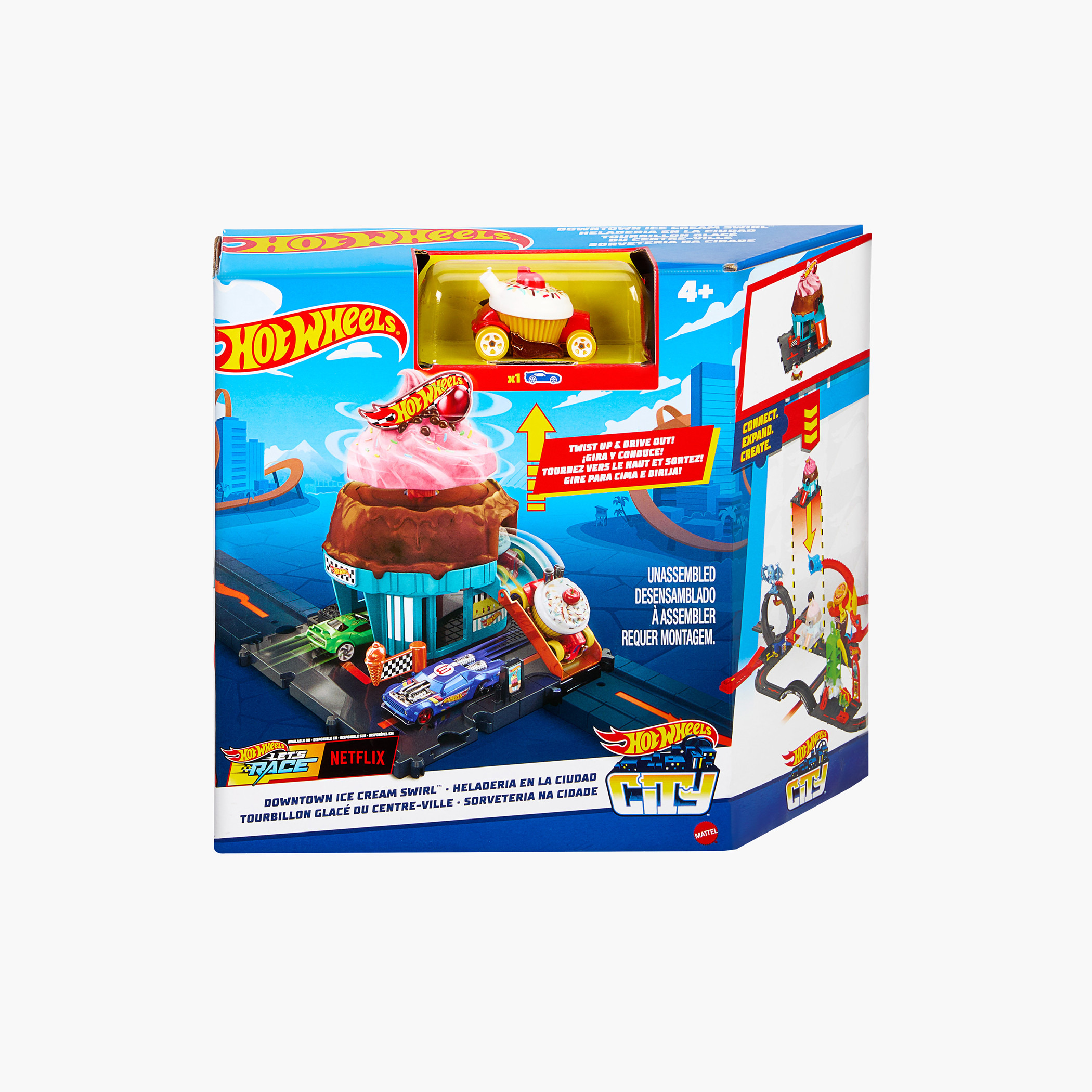 Hot Wheels City Toy Car Track Set, Downtown Ice Cream Swirl Playset with 1:64 Scale Hot Wheels Car-toys-playvehicles-vehicleplaysets-image-6