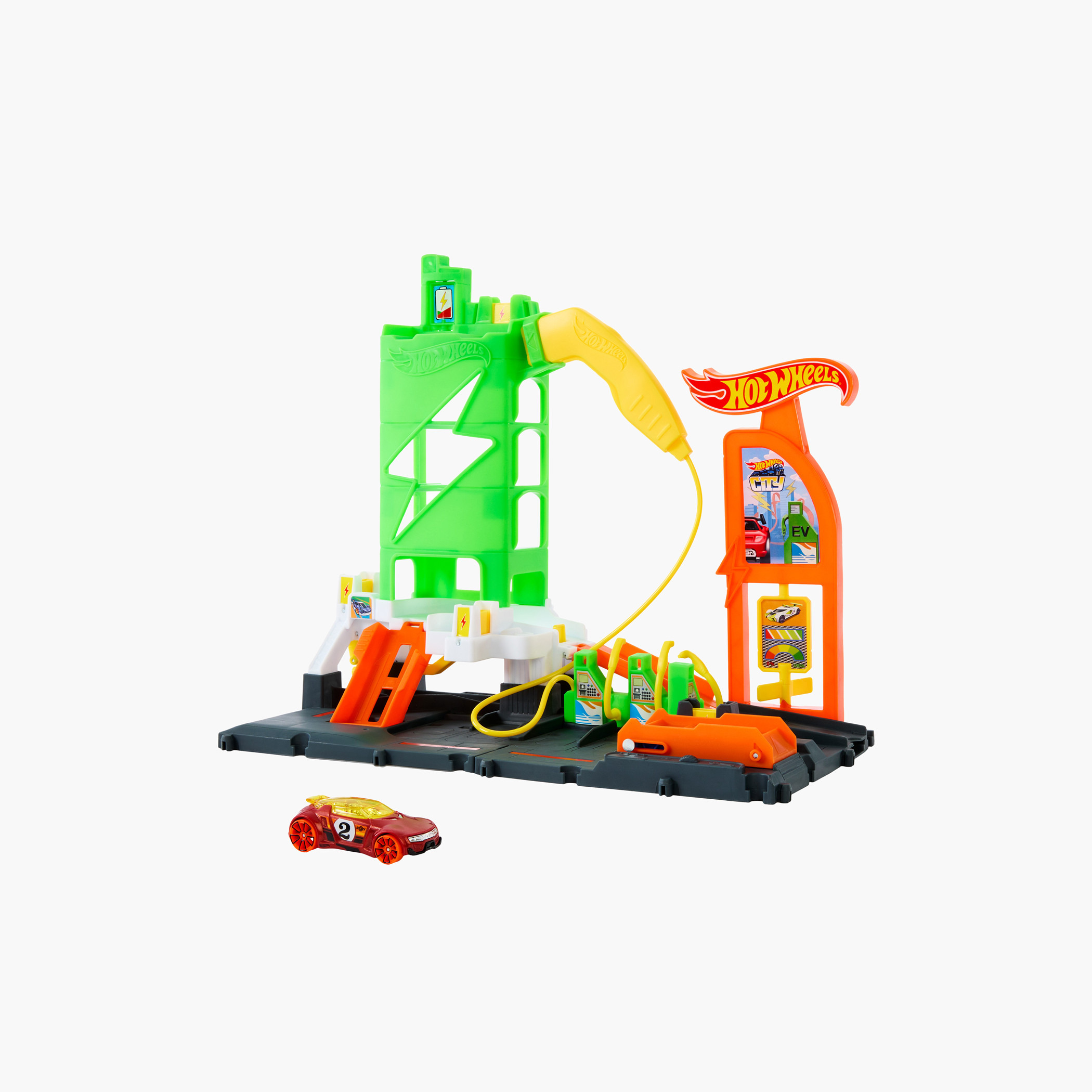Hot Wheels City Track Set, Super Recharge Fuel Station Playset with EV Chargers & 1:64 Scale Toy Car-toys-playvehicles-vehicleplaysets-image-1