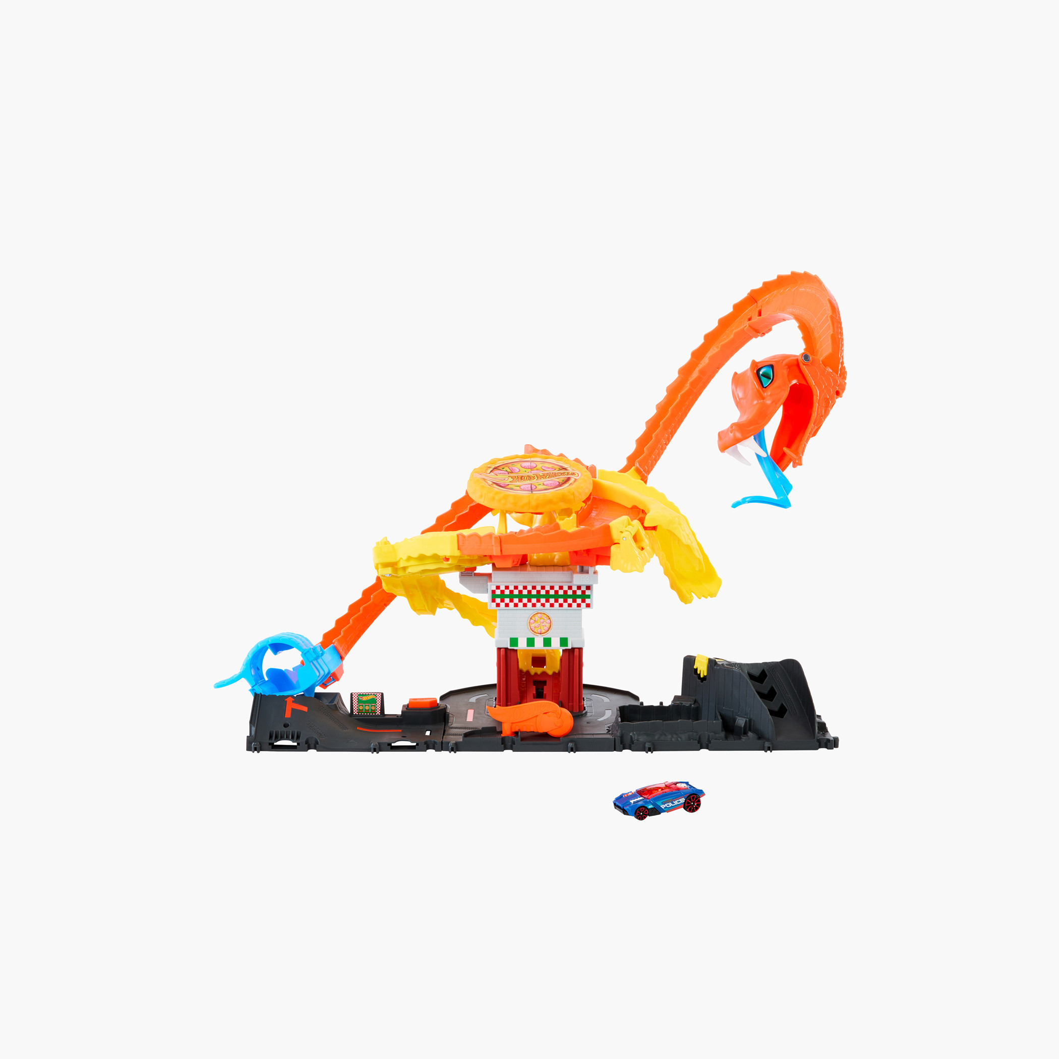 Hot Wheels City Toy Car Track Set, 1:64 Scale, Pizza Slam Cobra Attack Playset, Snake Tail Spiral-toys-playvehicles-vehicleplaysets-image-1