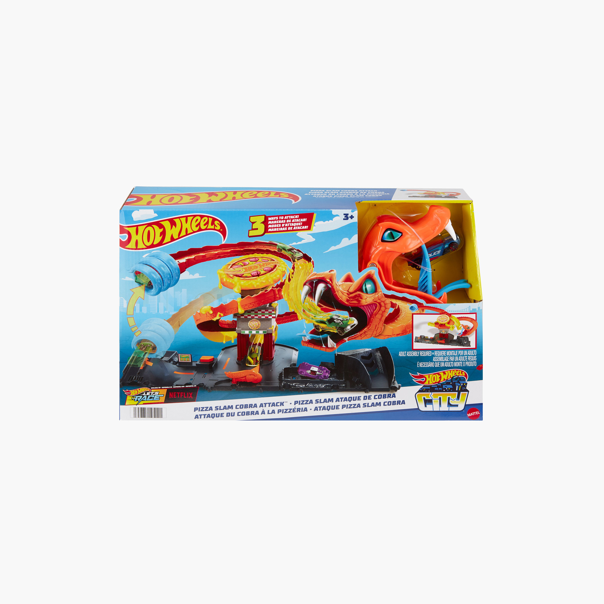 Hot Wheels City Toy Car Track Set, 1:64 Scale, Pizza Slam Cobra Attack Playset, Snake Tail Spiral-toys-playvehicles-vehicleplaysets-image-6
