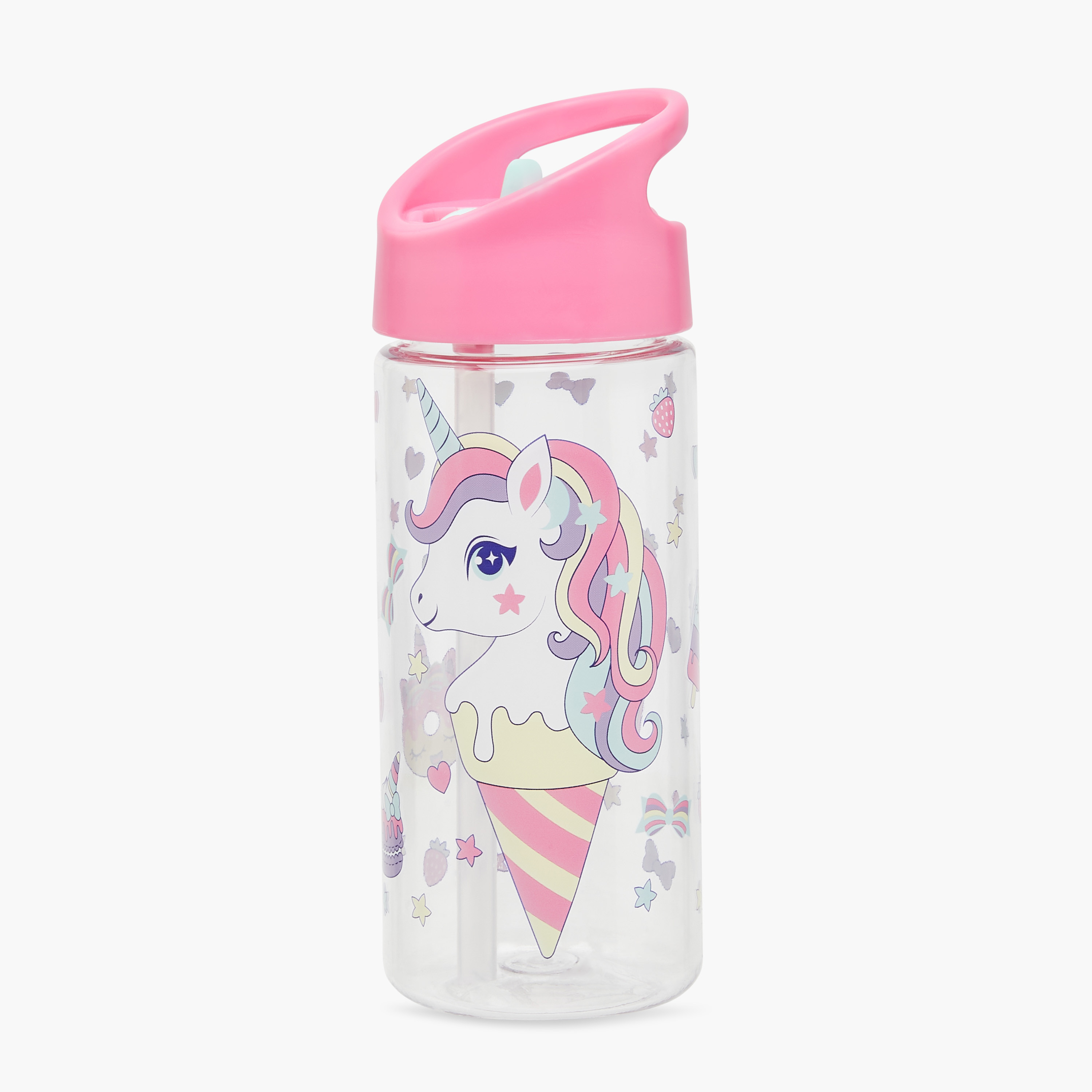 GLOO Unicorn Print Water Bottle with Straw and Handle - 420 ml-school-waterbottles-image-1