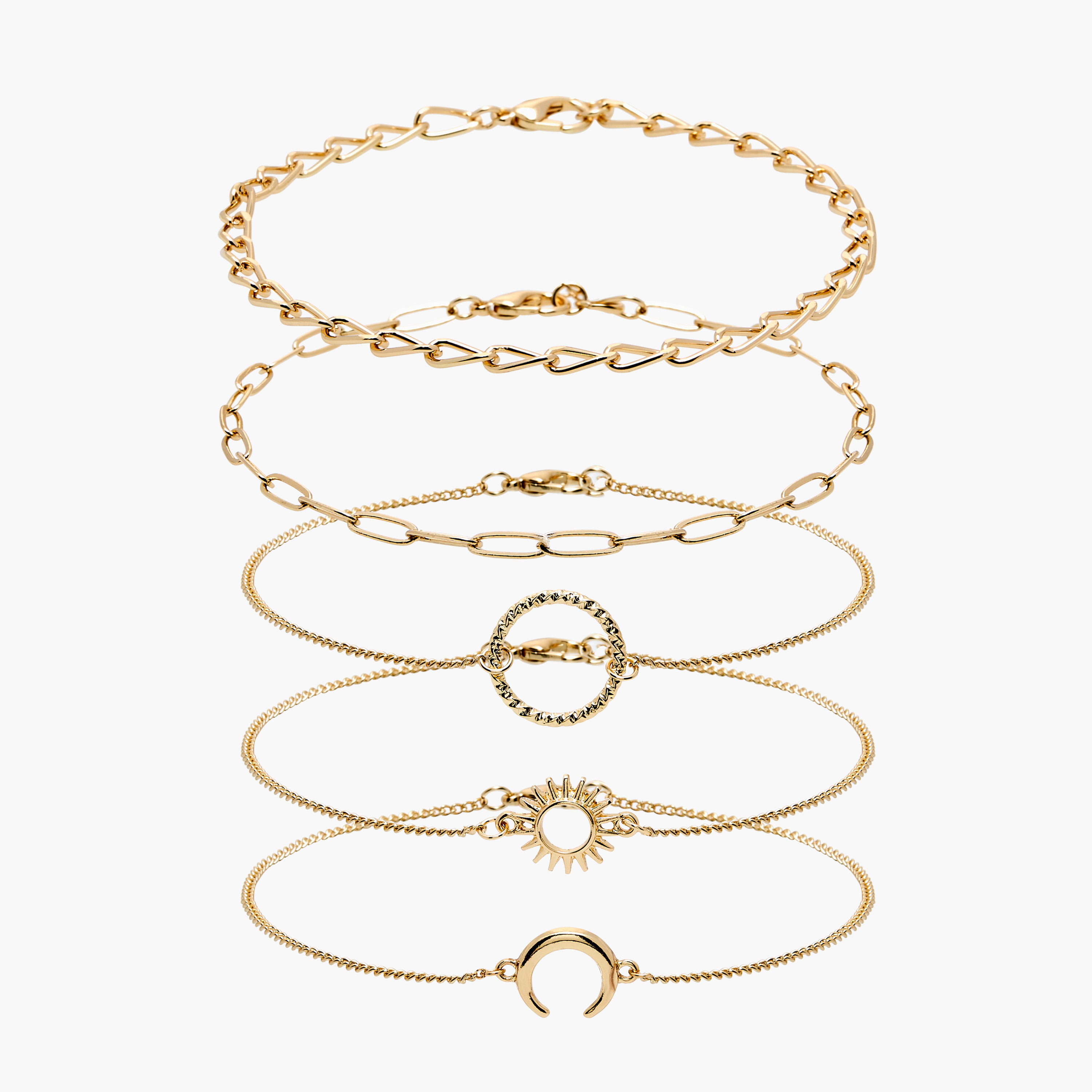 Metallic Anklet with Lobster Clasp Closure - Set of 5-women-watchesandjewellery-jewellery-anklets-image-1