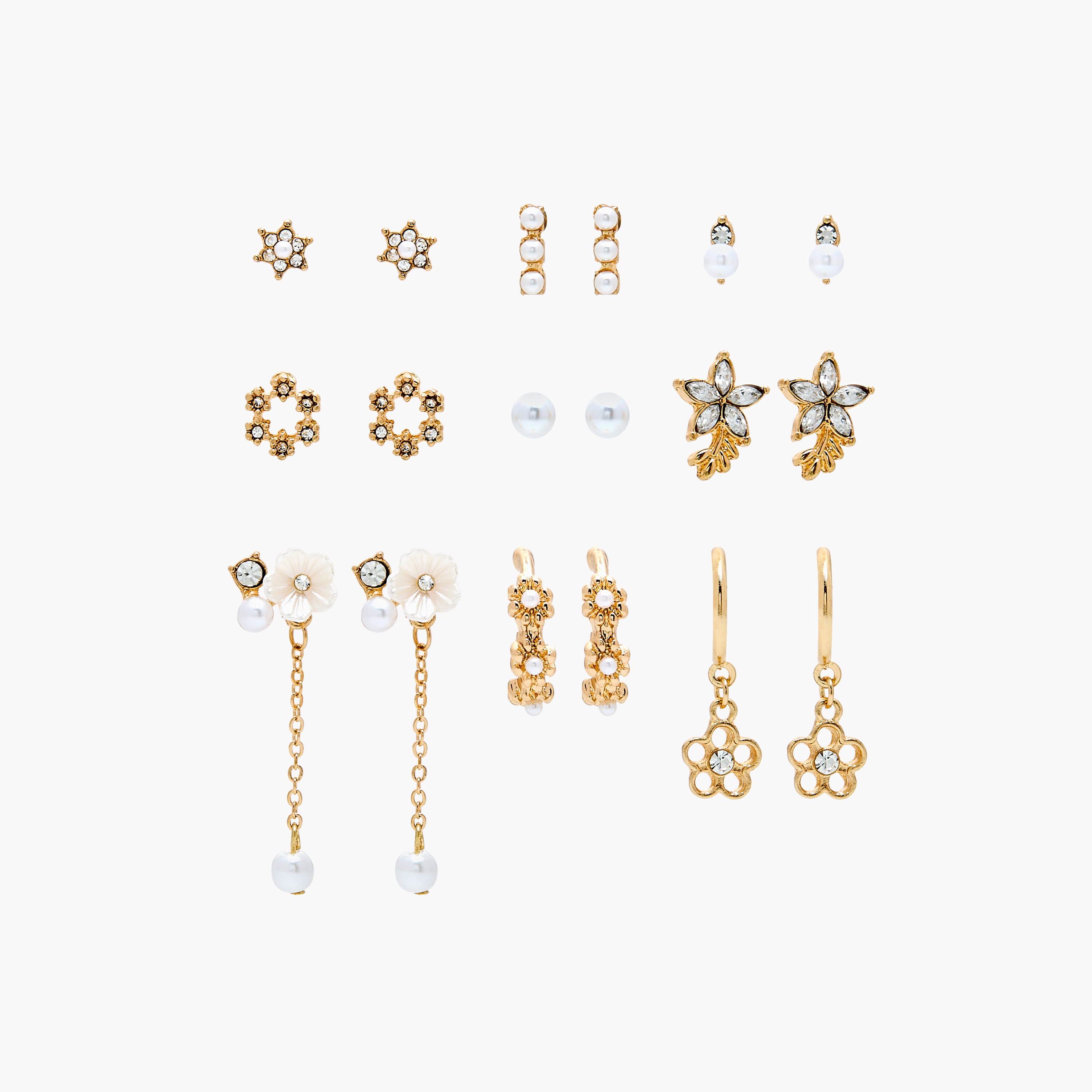 حلقان مزينة بمكبس إغلاق خلفي - طقم من 9 أزواج-women-watchesandjewellery-jewellery-earrings-image-1