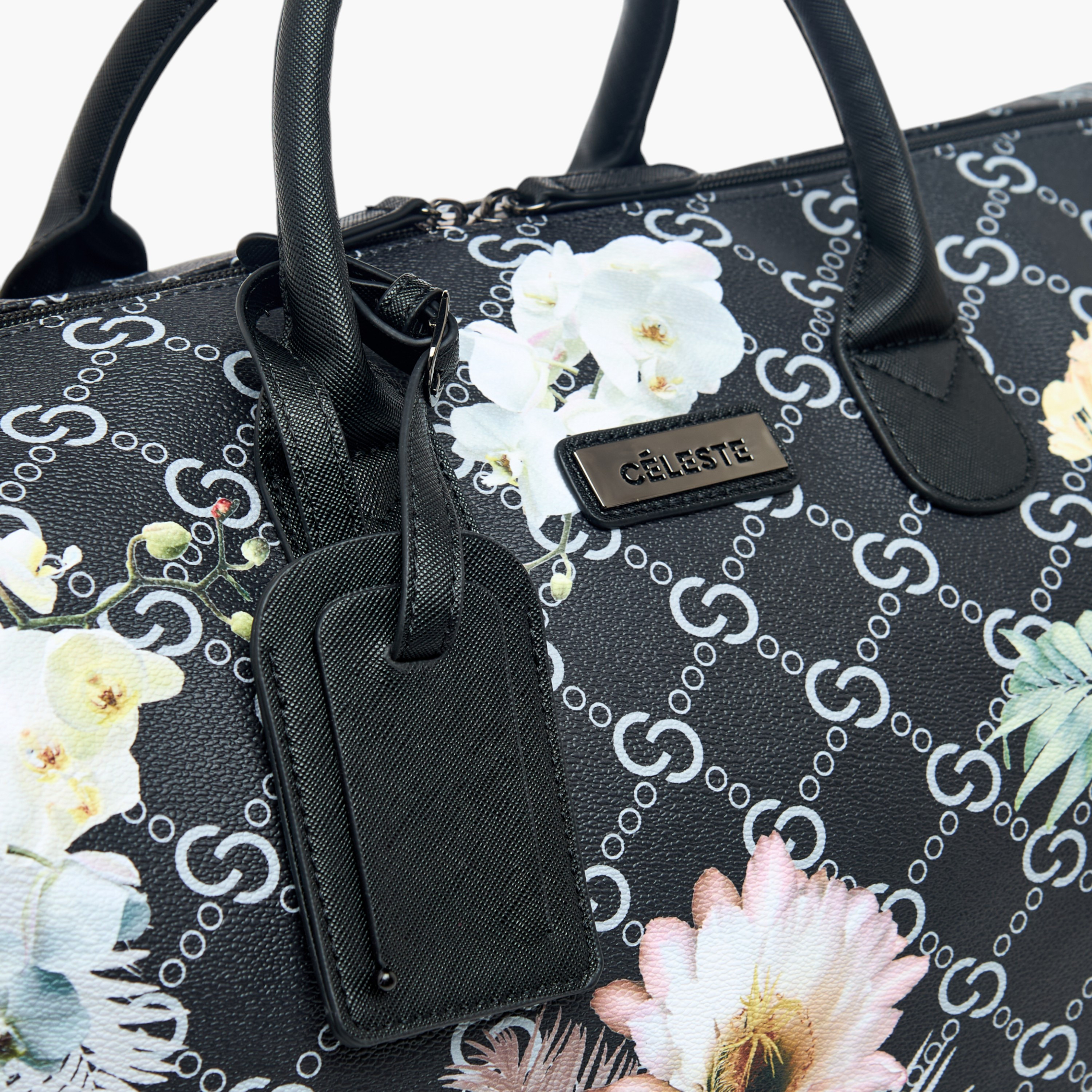 Celeste Floral Print Duffle Bag with Detachable Strap and Zip Closure-travel-luggagesandbags-dufflebags-image-5