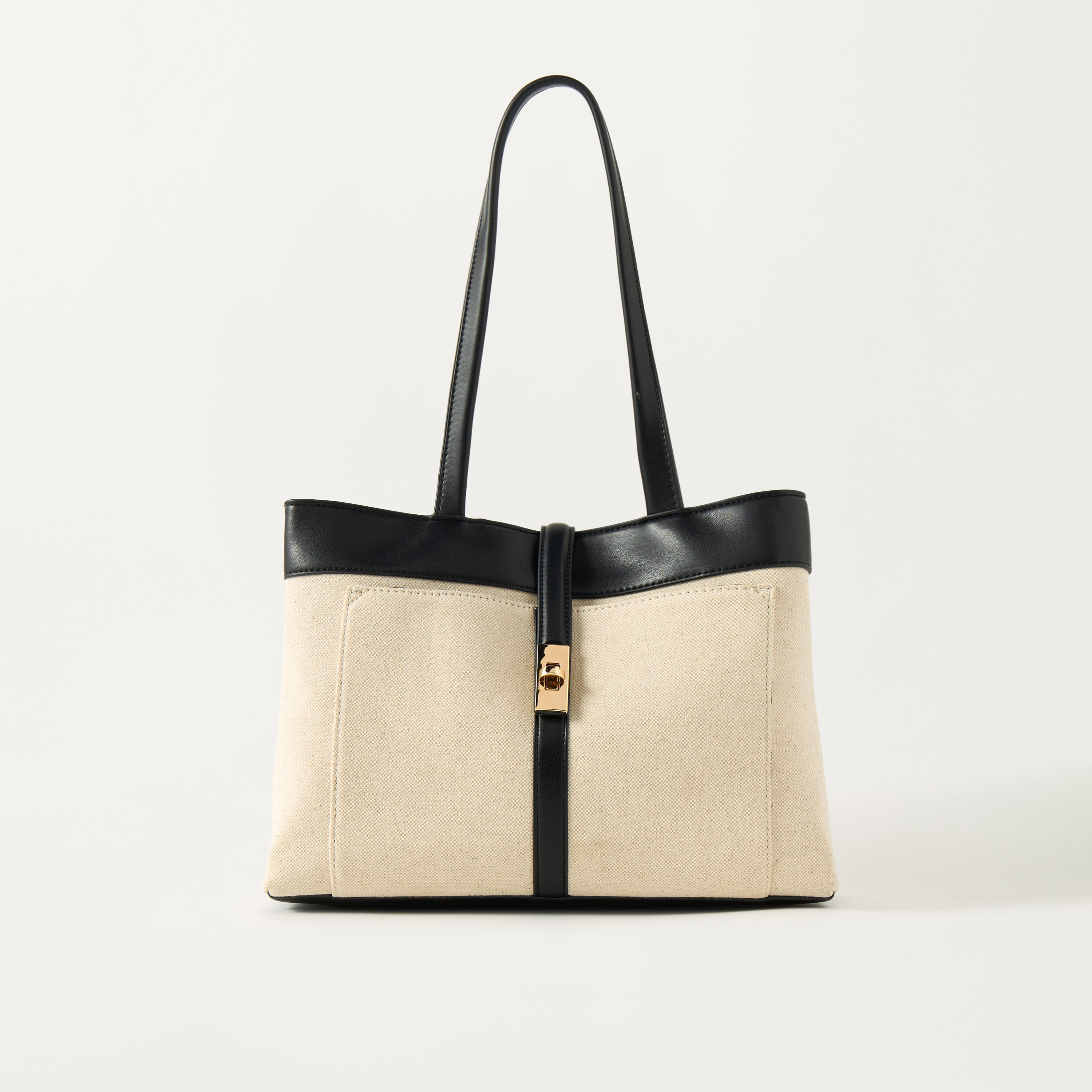 Sasha Textured Tote Bag with Double Handle and Twist Lock Closure-women-bagsandwallets-handbags-image-1