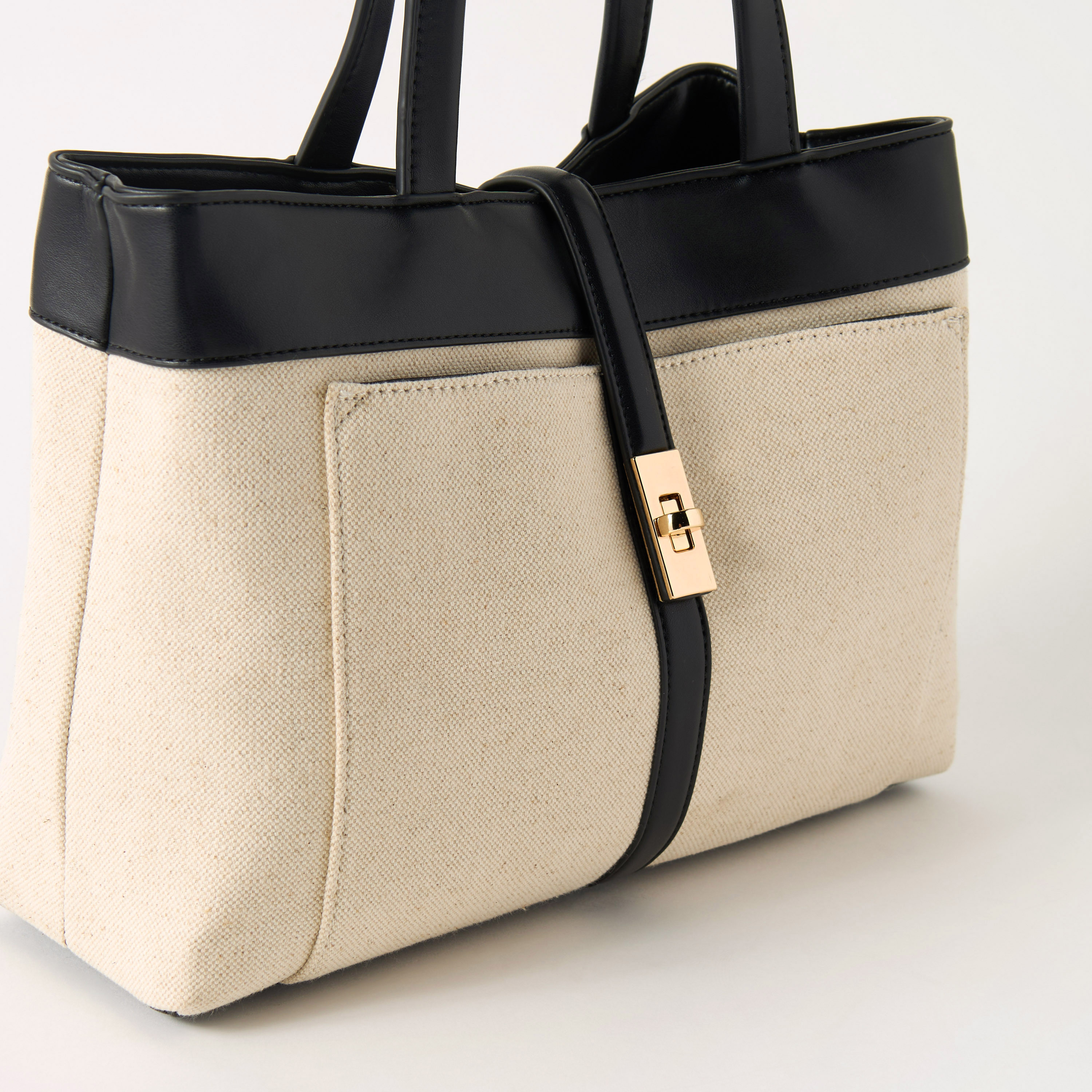 Sasha Textured Tote Bag with Double Handle and Twist Lock Closure-women-bagsandwallets-handbags-image-3