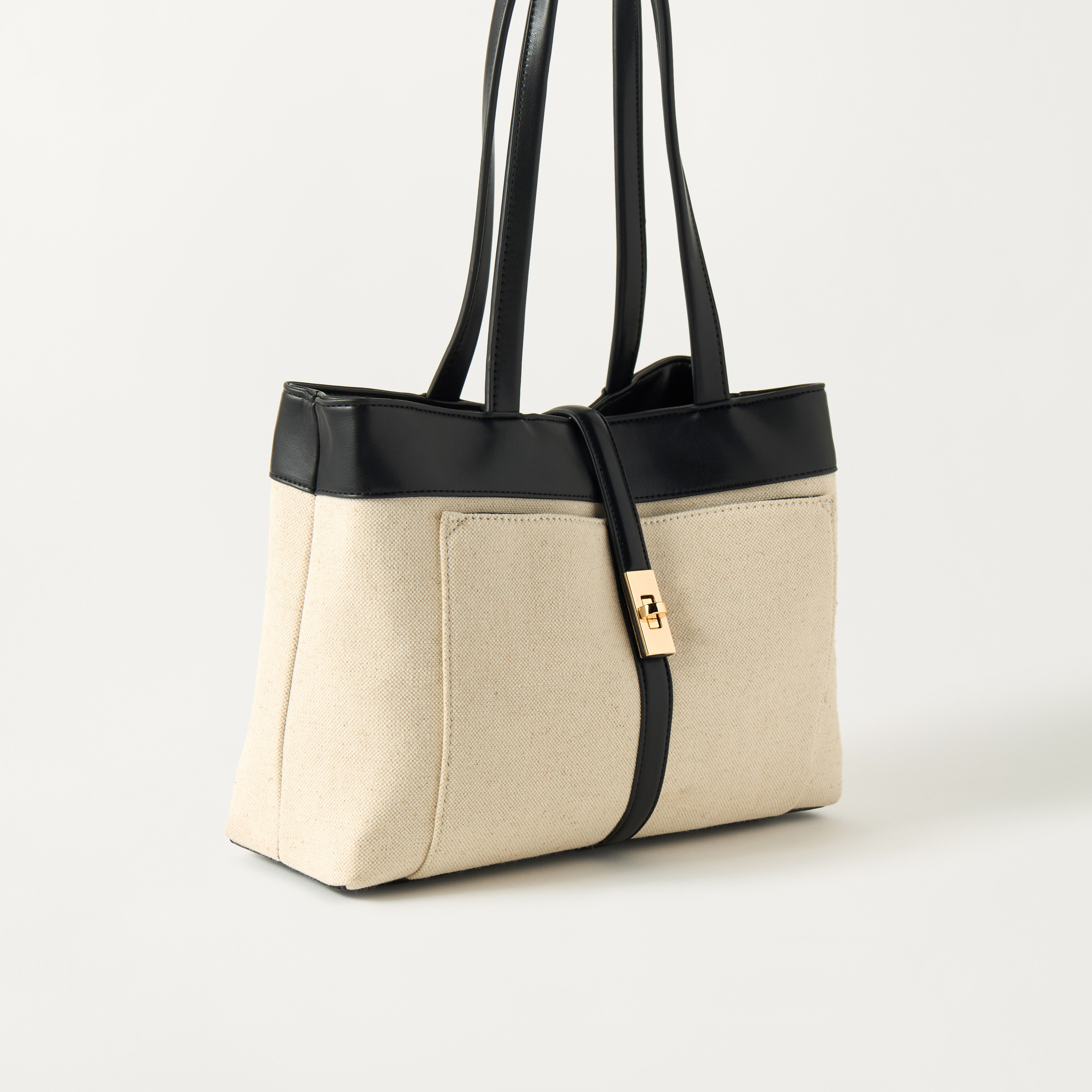 Sasha Textured Tote Bag with Double Handle and Twist Lock Closure-women-bagsandwallets-handbags-image-4