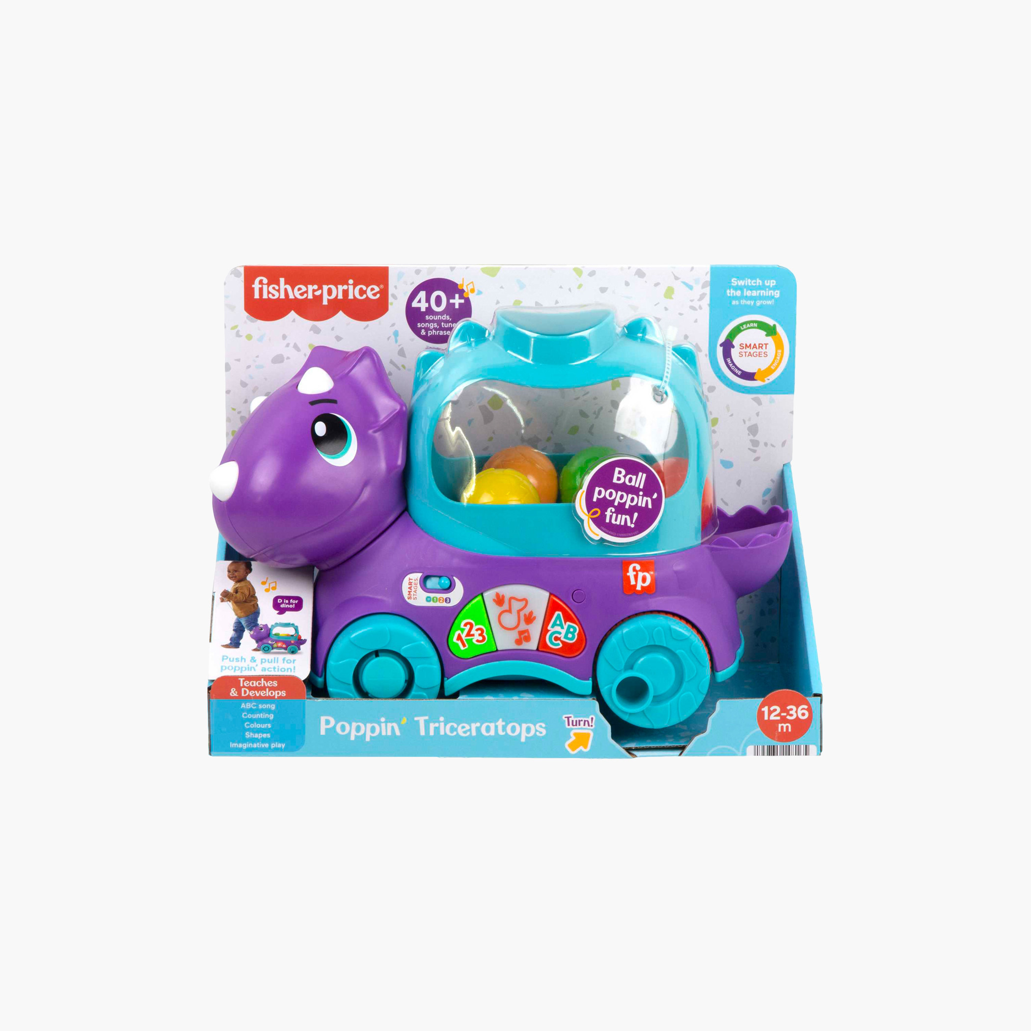 Fisher-Price Infant & Toddler Learning Toy, Dinosaur Ball Popper Pull Toy, Poppin’ Triceratops-toys-babyandtoddlertoys-pushandpulltoys-image-6