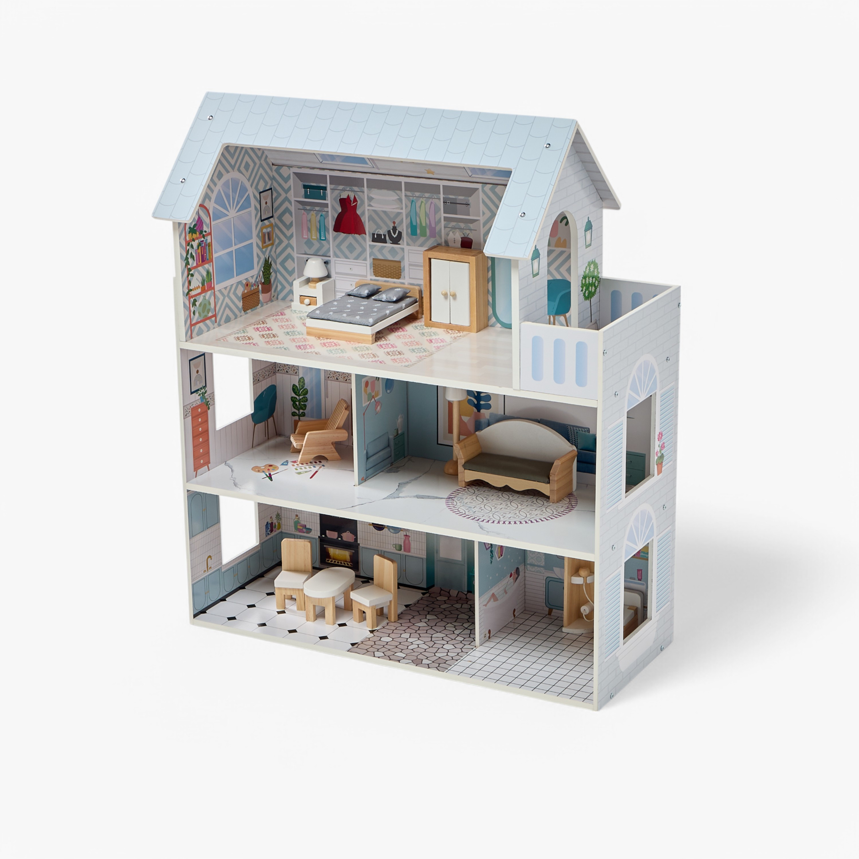 مجموعة لعب بيت الدمية الخشبي-toys-dollsandplaysets-dollhouses-image-1