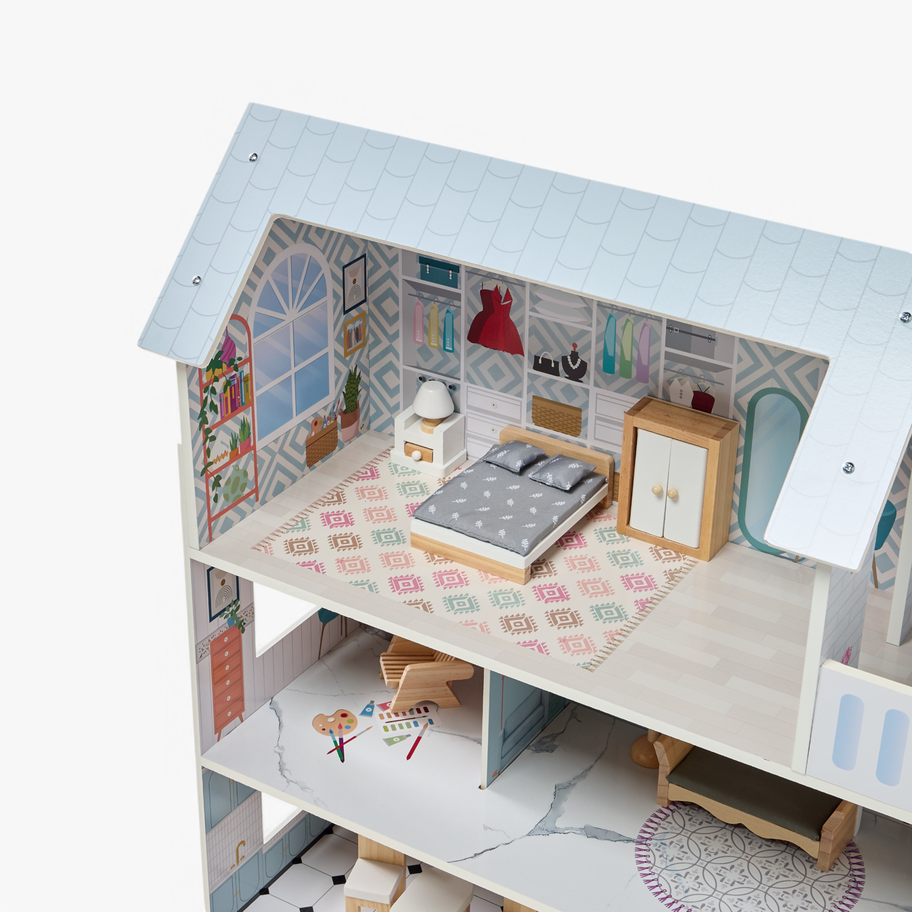 مجموعة لعب بيت الدمية الخشبي-toys-dollsandplaysets-dollhouses-image-4