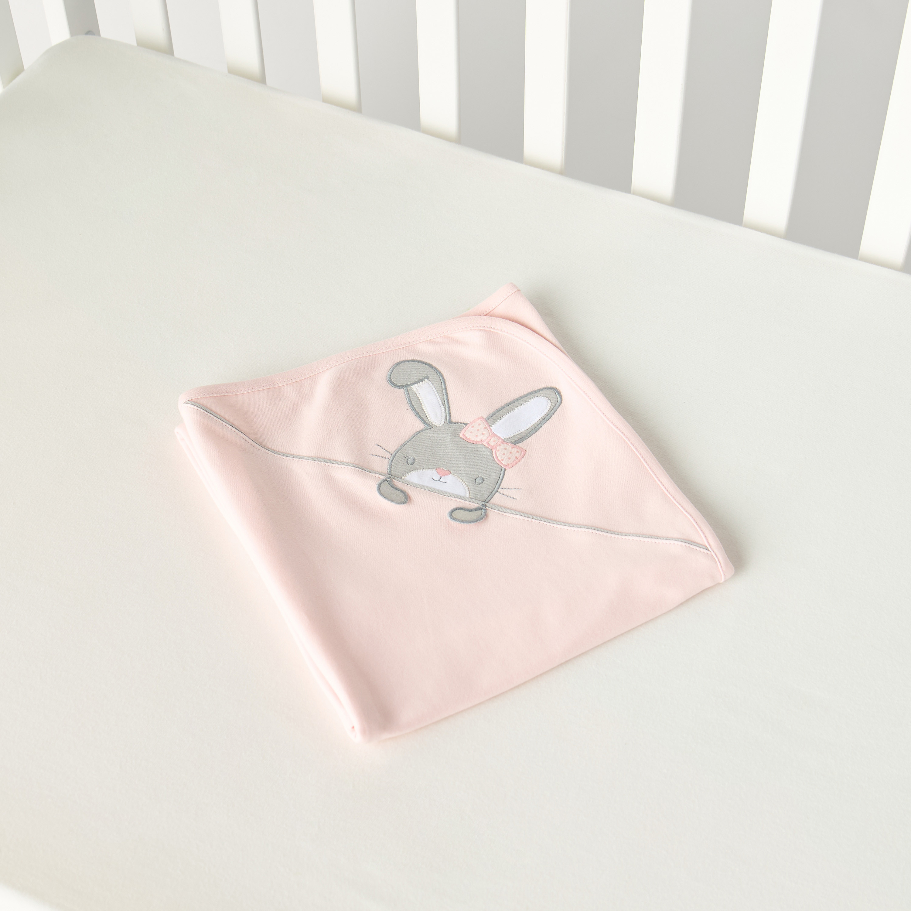 Juniors Bunny Applique Hooded Receiving Blanket - 80x80 cm-baby-nursery-blanketsandswaddles-receivingblankets-image-4