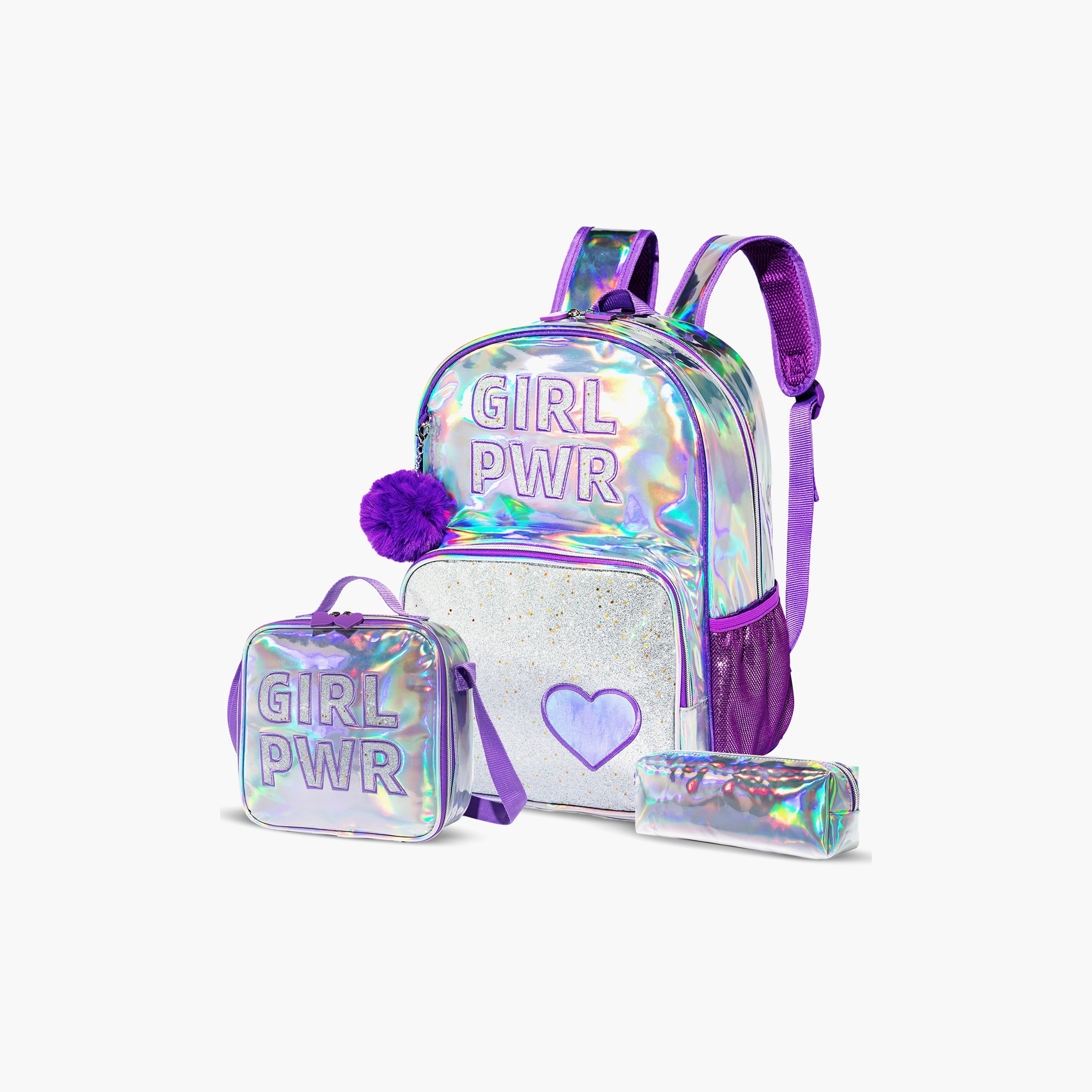 Eazy Kids Printed School Bag, Lunch Bag with Pencil Case Set, Girl Power, Purple-school-bagsandbackpacks-backpacks-image-1