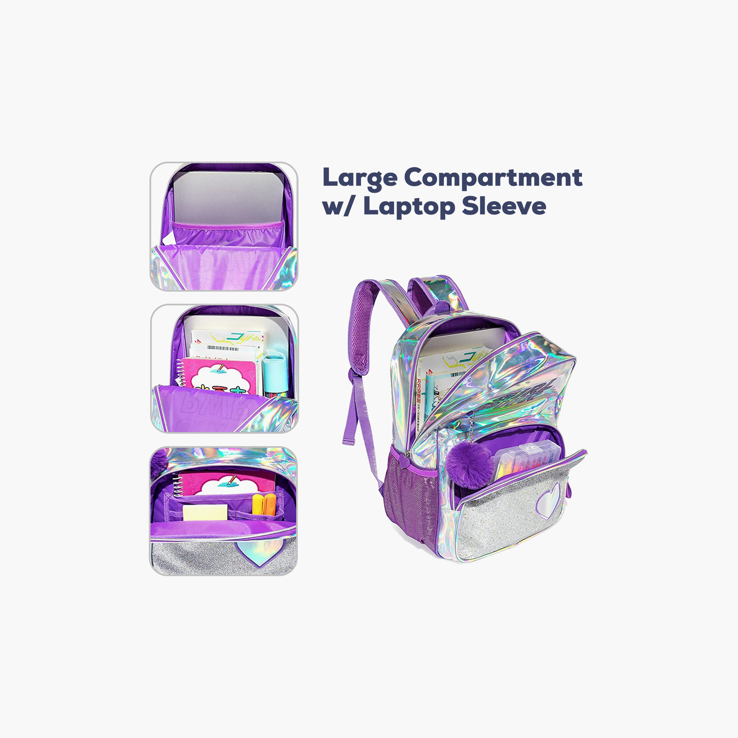 Eazy Kids Printed School Bag, Lunch Bag with Pencil Case Set, Girl Power, Purple-school-bagsandbackpacks-backpacks-image-2