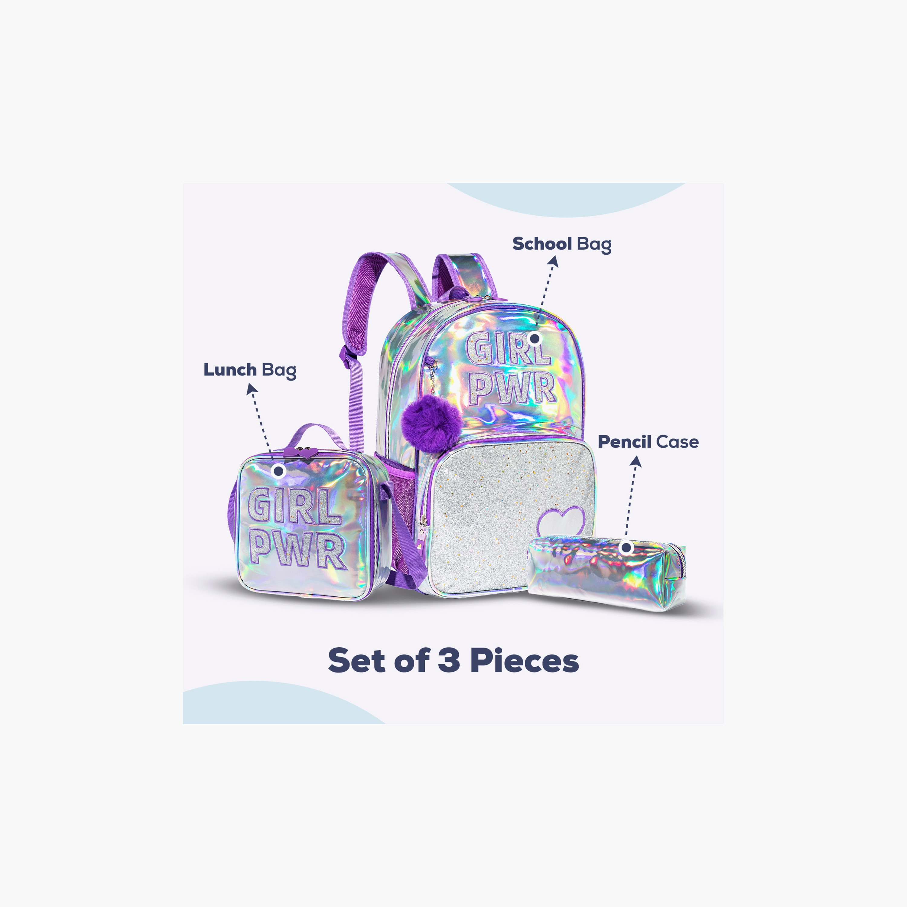 Eazy Kids Printed School Bag, Lunch Bag with Pencil Case Set, Girl Power, Purple-school-bagsandbackpacks-backpacks-image-5