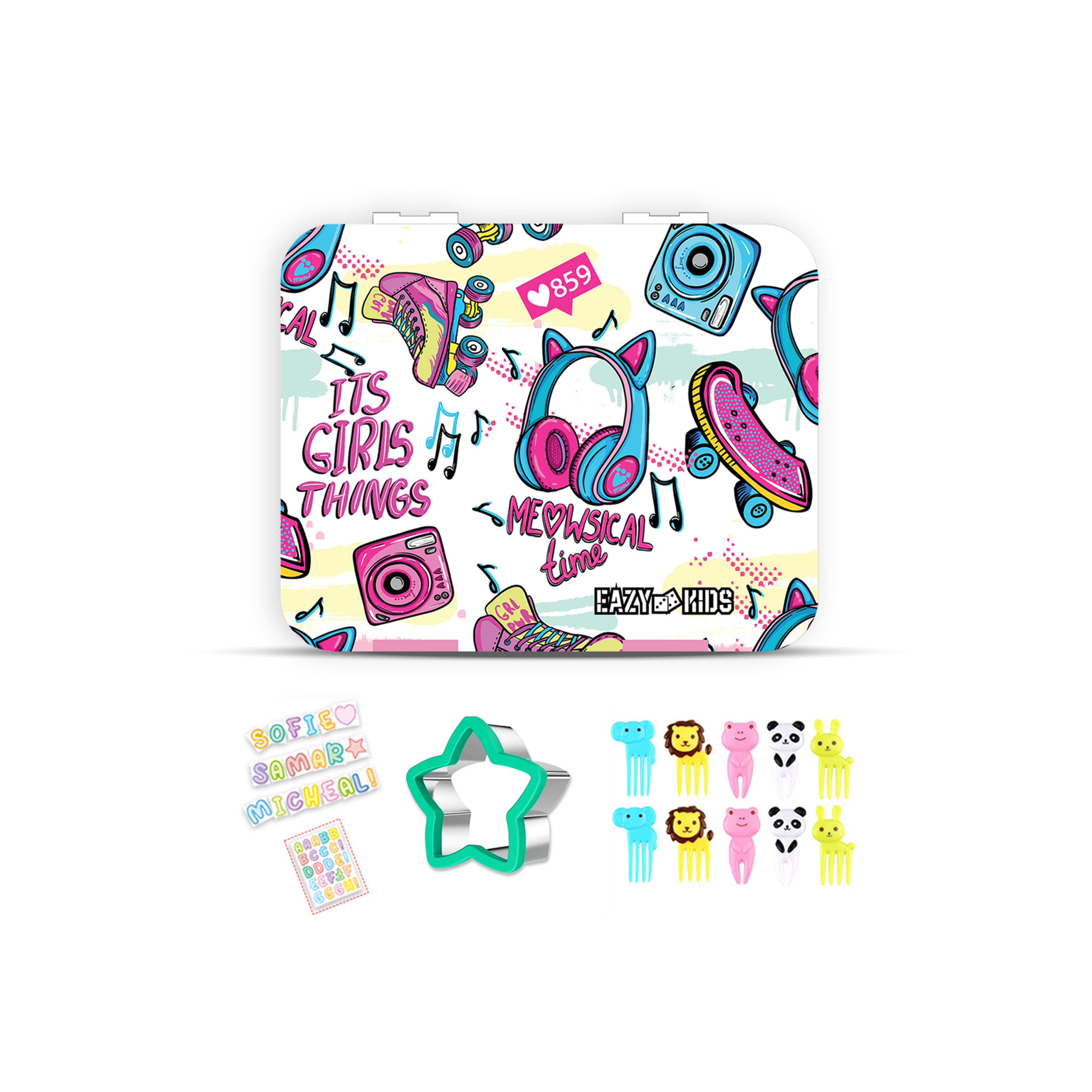 Eazy Kids 5 & 4 Convertible Bento Lunch Box with Sandwich Cutter Set - Its Girls Things - 1050 ml-school-lunchessentials-lunchboxes-image-1