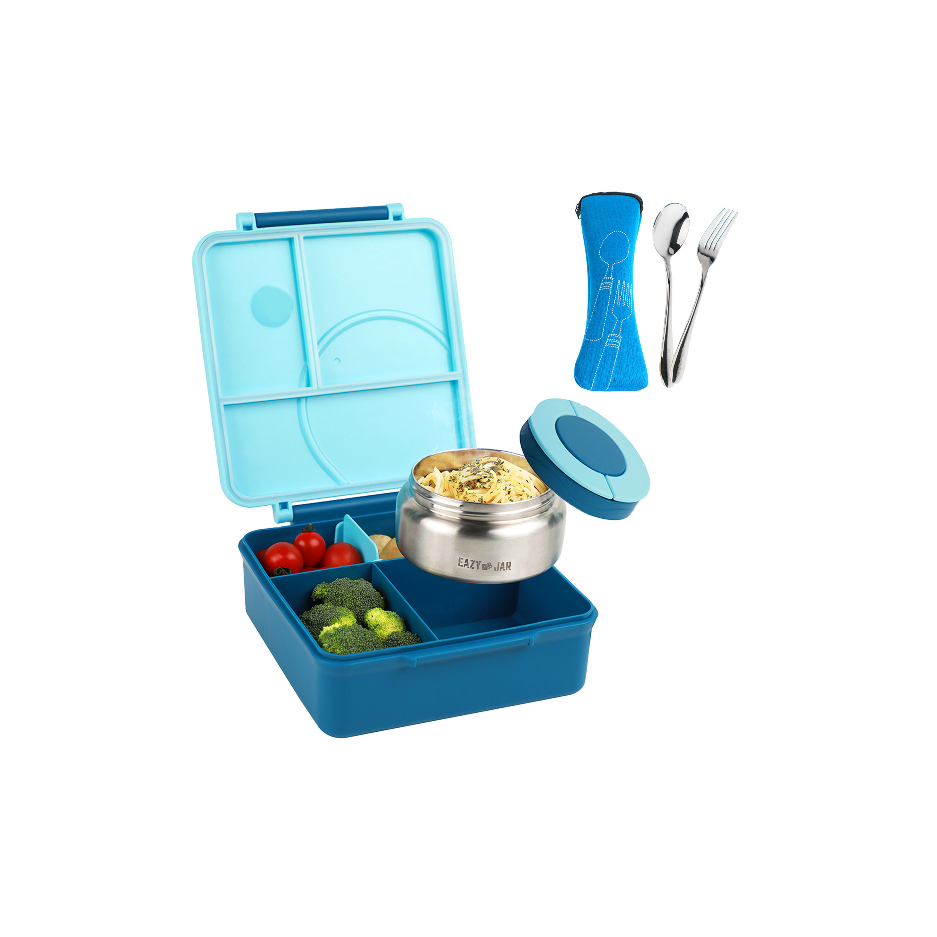 Eazy Kids 3/4 Compartments Jumbo Lunch Box with Bowl, Spoon & Fork-school-lunchessentials-lunchboxes-image-1