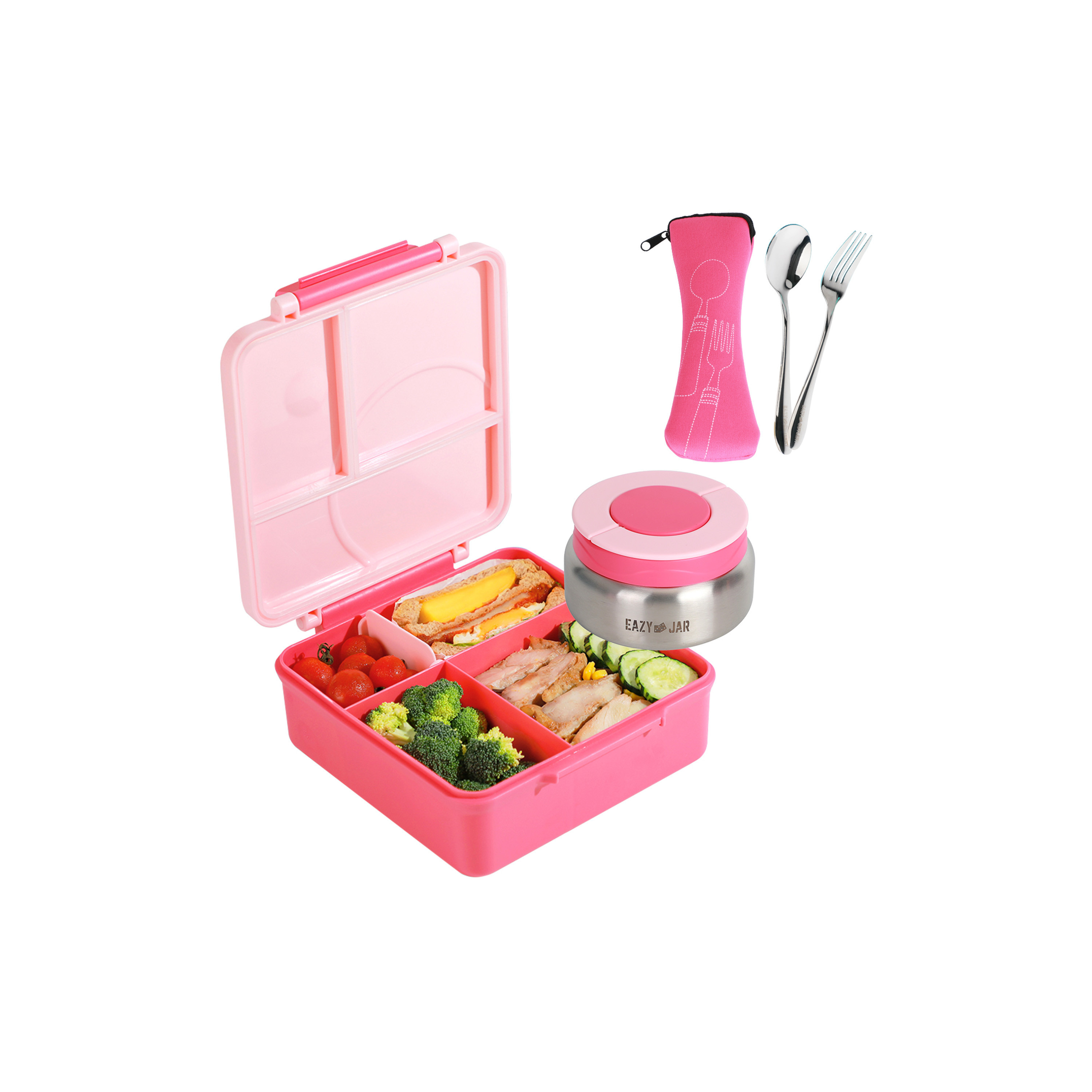 Eazy Kids 3/4 Compartments Jumbo Lunch Box with Bowl, Spoon & Fork-school-lunchessentials-lunchboxes-image-1