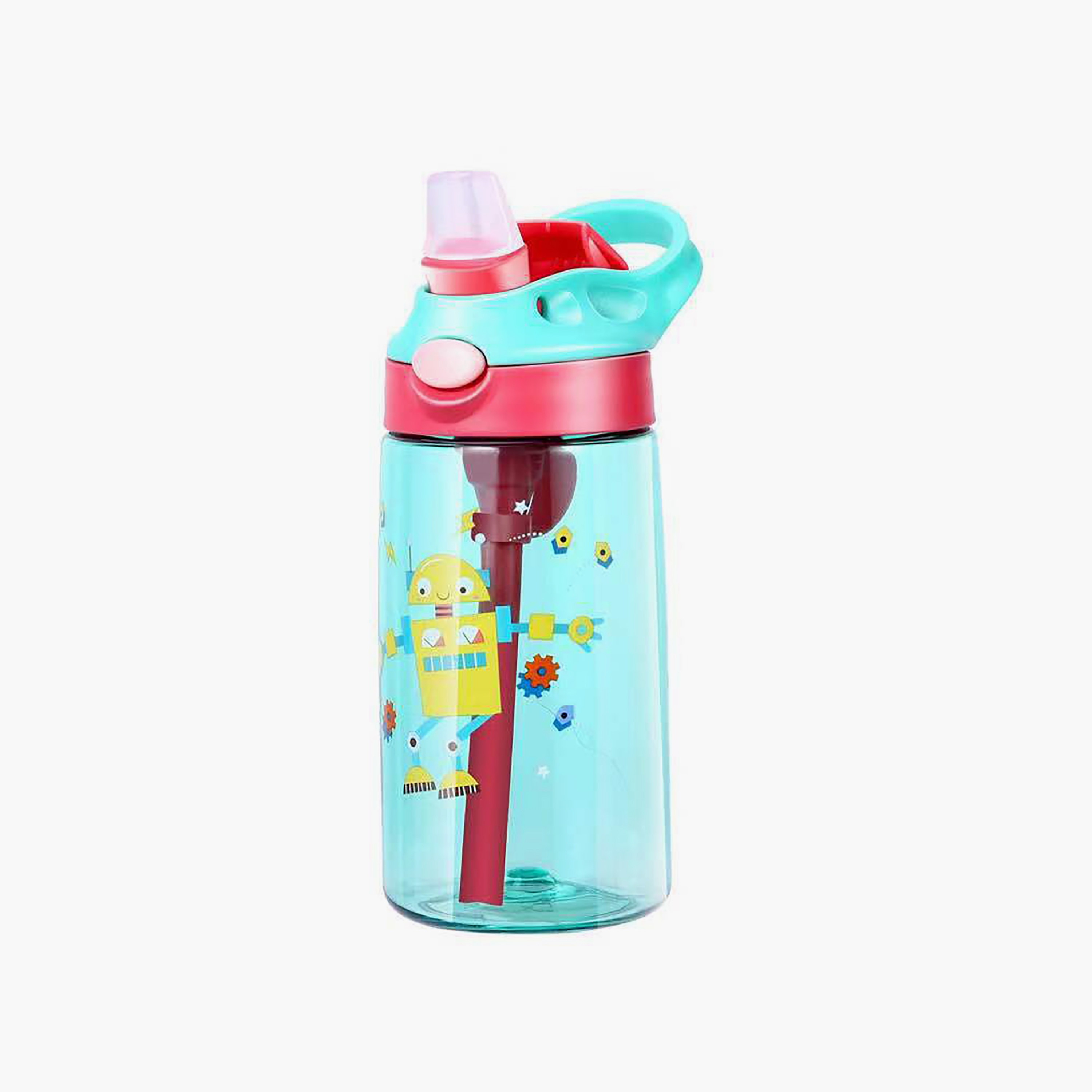 Bonjour Leakproof And Spill Proof Water Bottle with Straw, Robot, Green, 400 ml-school-waterbottles-image-1