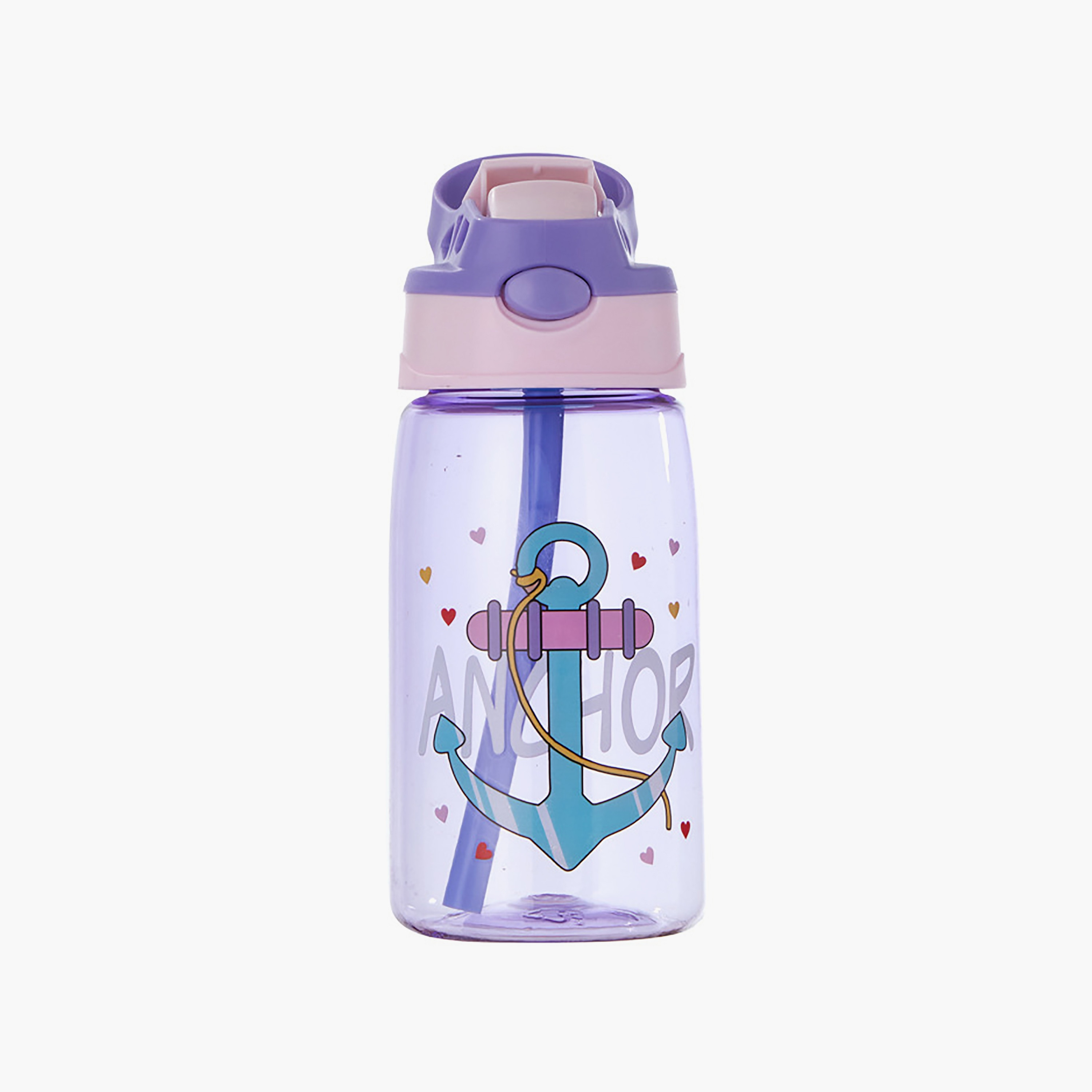 Bonjour Leakproof And Spill Proof Water Bottle with Straw, Anchor, Purple, 400 ml-school-waterbottles-image-1