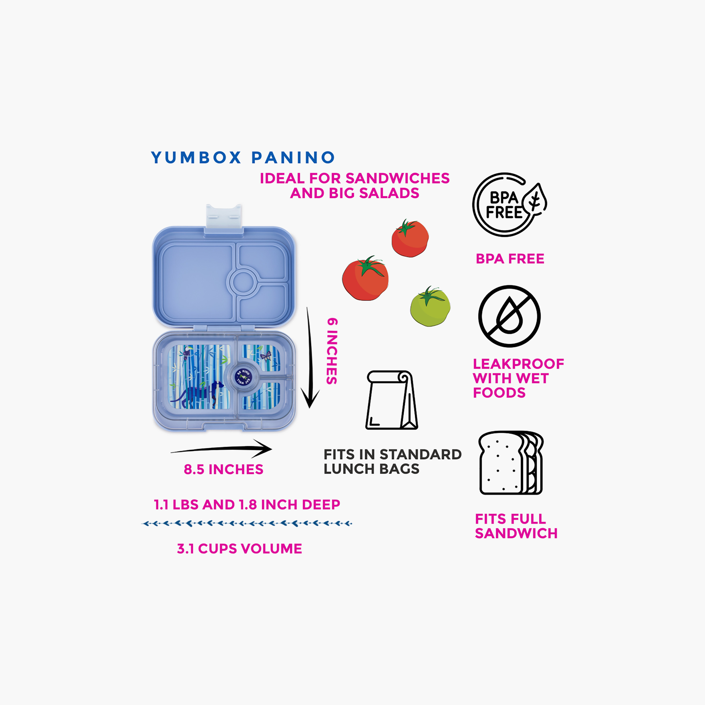 Yumbox Panino 4 Compartments Leakproof Lunch Box, Panther, Blue-school-lunchessentials-lunchboxes-image-3