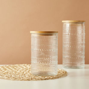 جرة زجاج بارزة الملمس بغطاء خشب - 1.5 لتر-household-kitchen-foodstorage-containers-image-1