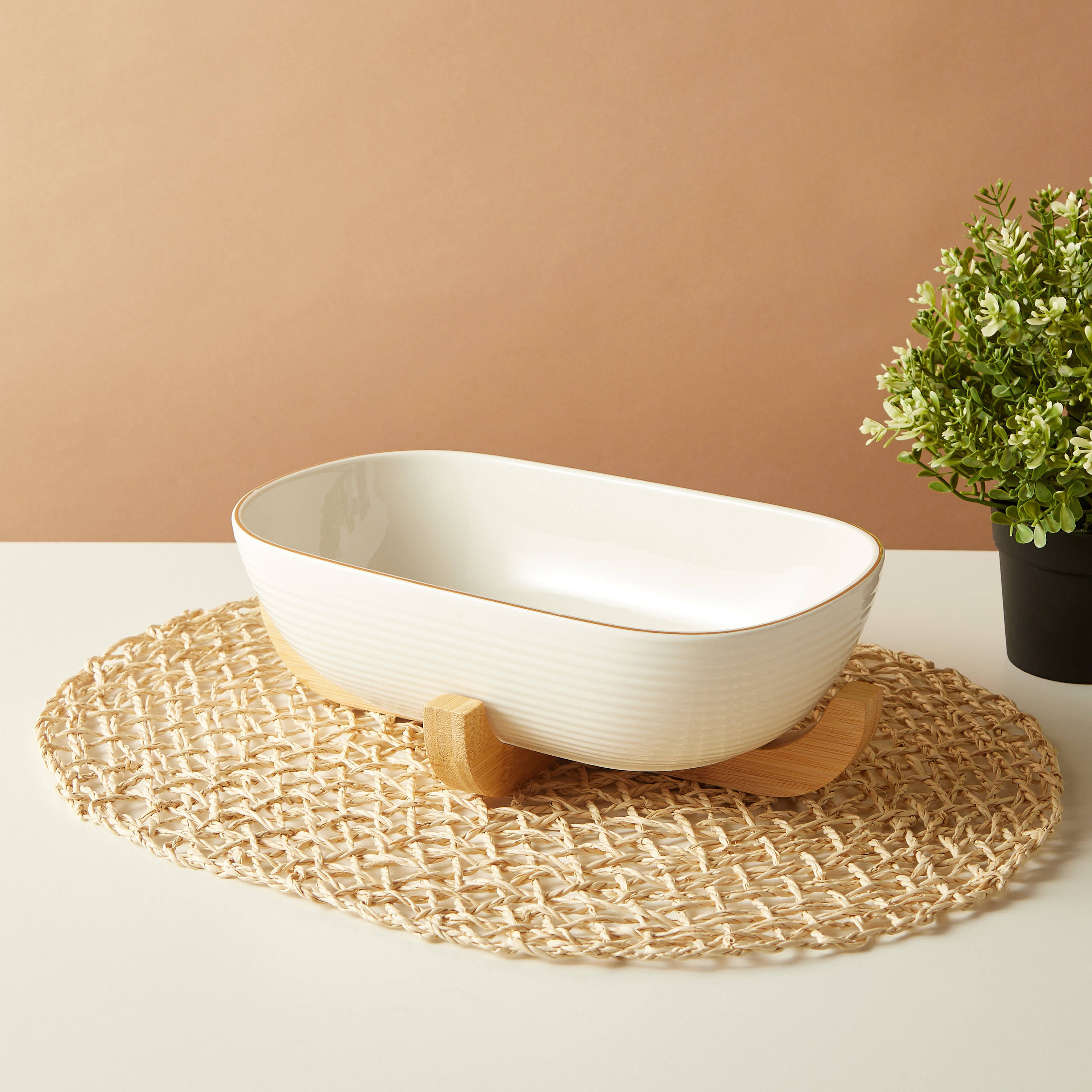 Hanan Serving Bowl with Bamboo Stand