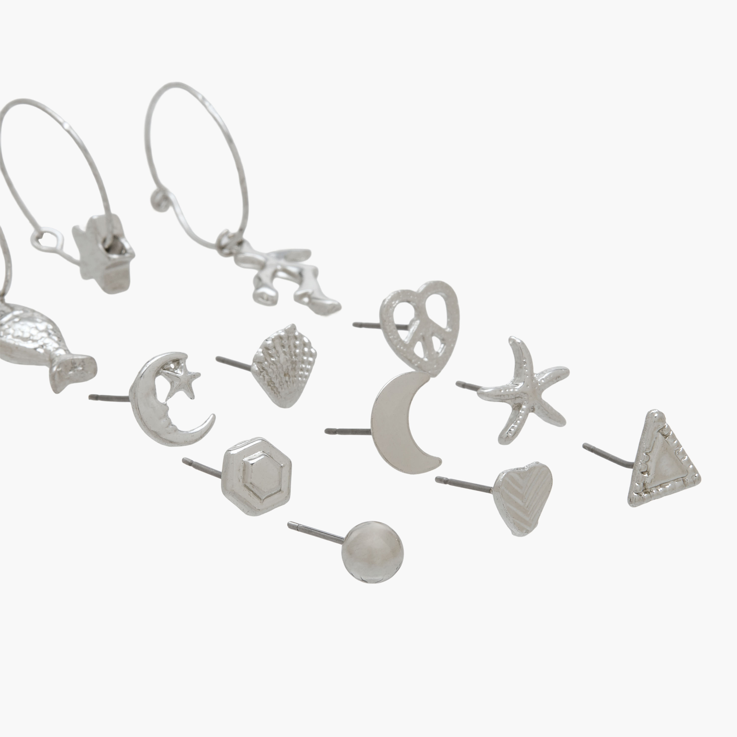 Pack of 12 Silver Tone Assorted Earrings-women-watchesandjewellery-jewellery-earrings-image-4