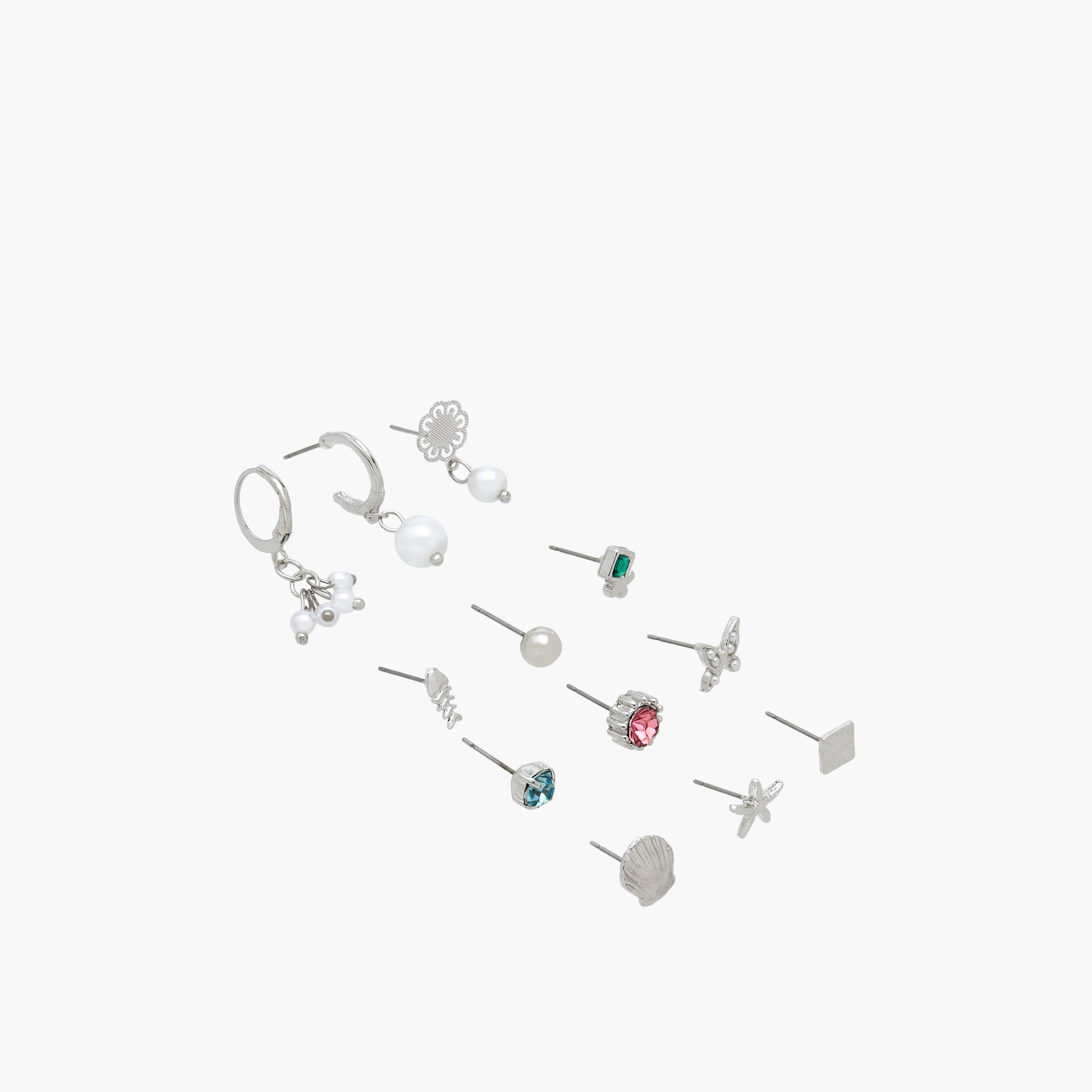 Pack of 12 Silver Tone Assorted Earrings-women-watchesandjewellery-jewellery-earrings-image-2