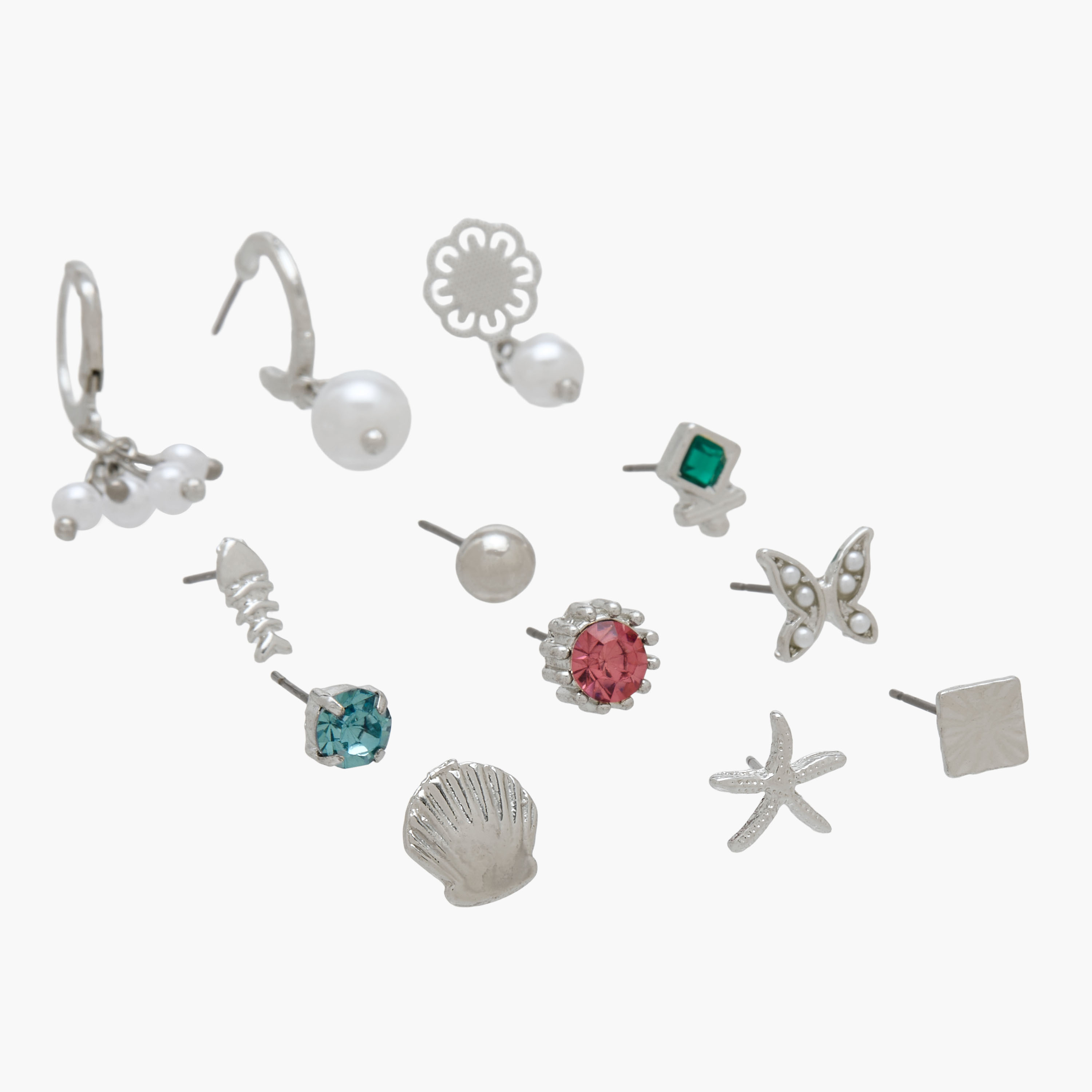 Pack of 12 Silver Tone Assorted Earrings-women-watchesandjewellery-jewellery-earrings-image-3