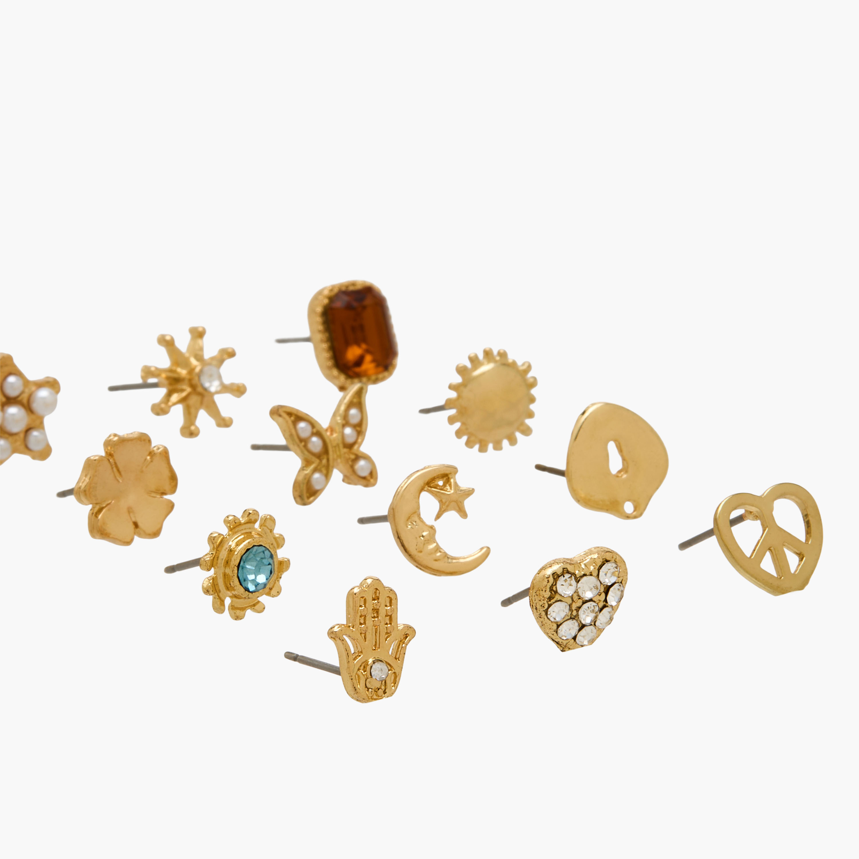 طقم حلقان مرصعة بلون ذهبي 12 قطعة بمكبس إغلاق خلفي-women-watchesandjewellery-jewellery-earrings-image-3