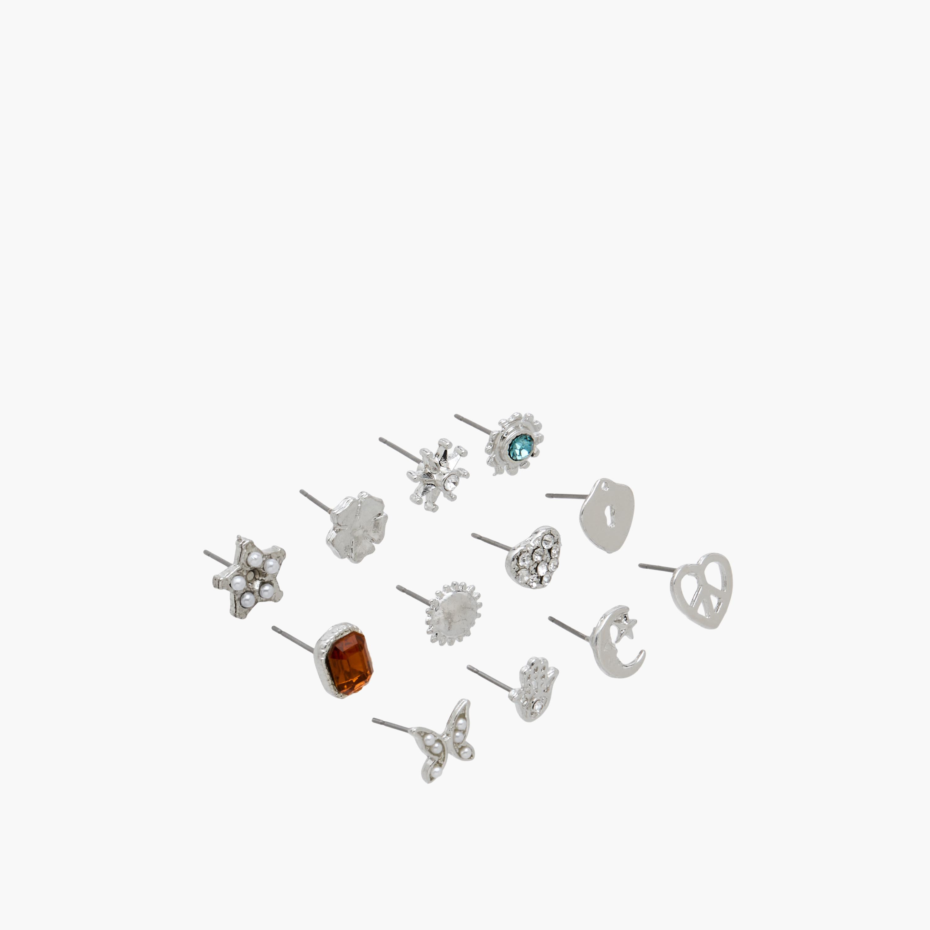 Pack of 12 Silver Tone Stud Earrings with Pushback Closure-women-watchesandjewellery-jewellery-earrings-image-2