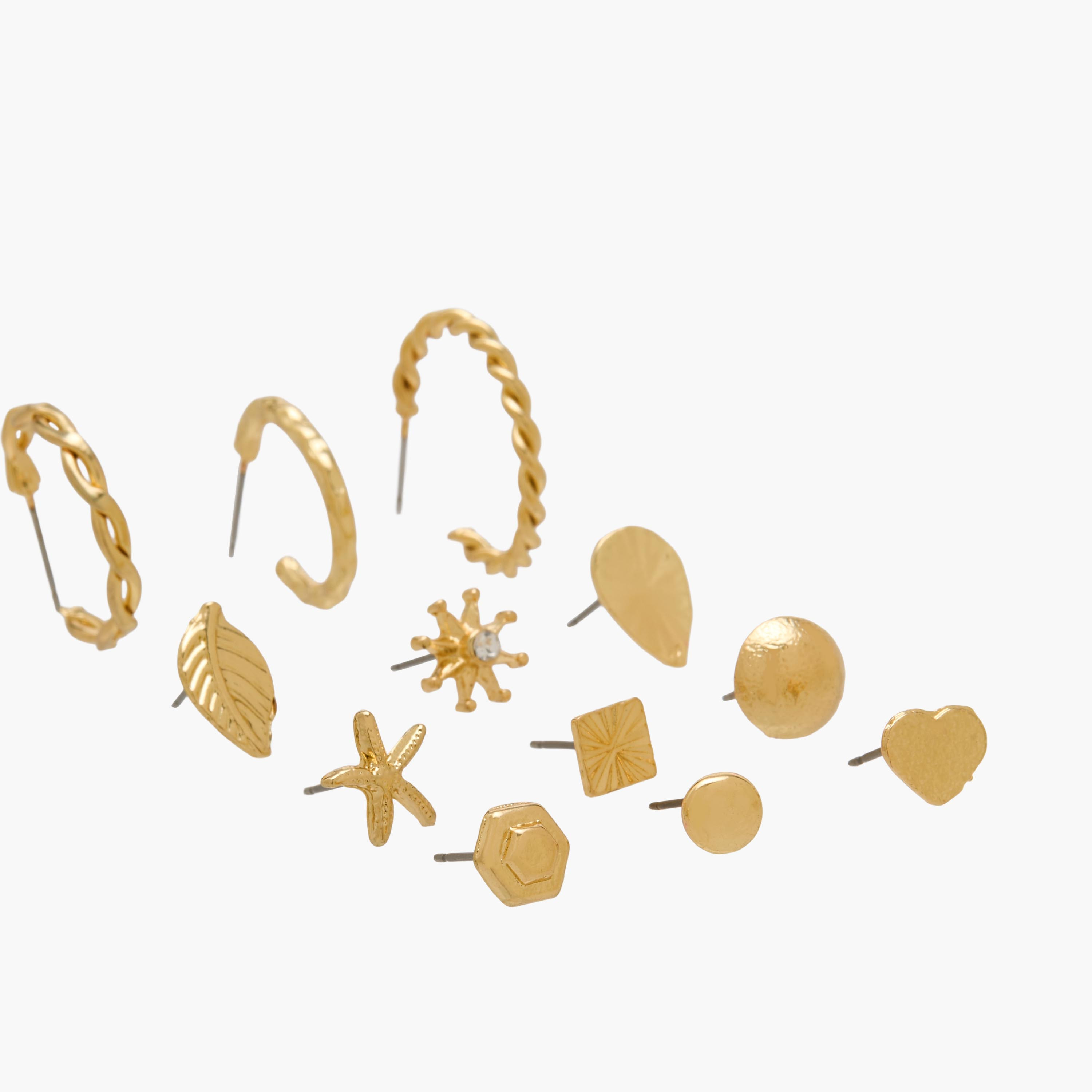 طقم حلقان بلون ذهبي 12 قطعة بمكبس إغلاق خلفي-women-watchesandjewellery-jewellery-earrings-image-3